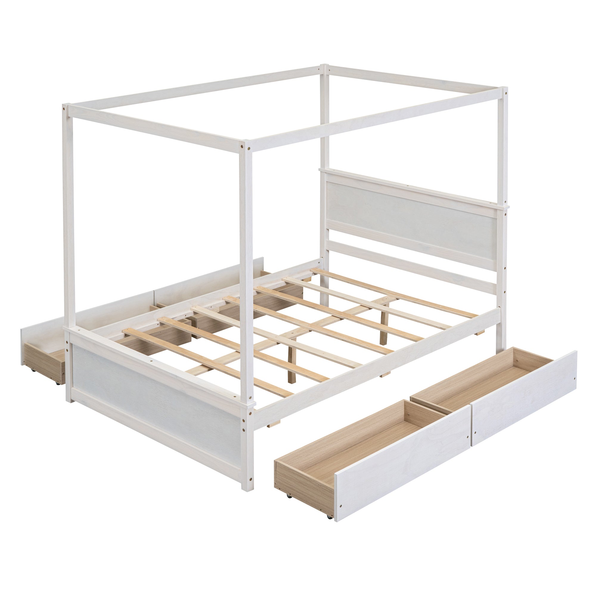 Hearth & Haven Grant Canopy Full Bed: 4 Drawers, Brushed White