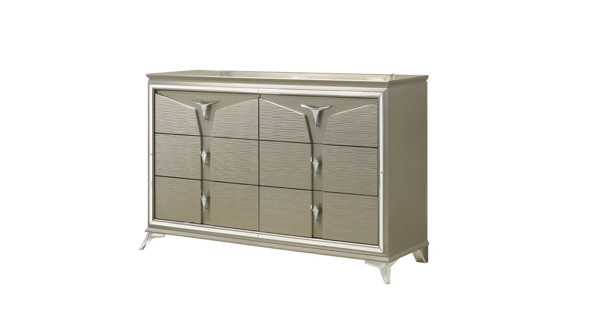 Modern 6-Drawer Dresser: Wood & Mirrored Accent Storage