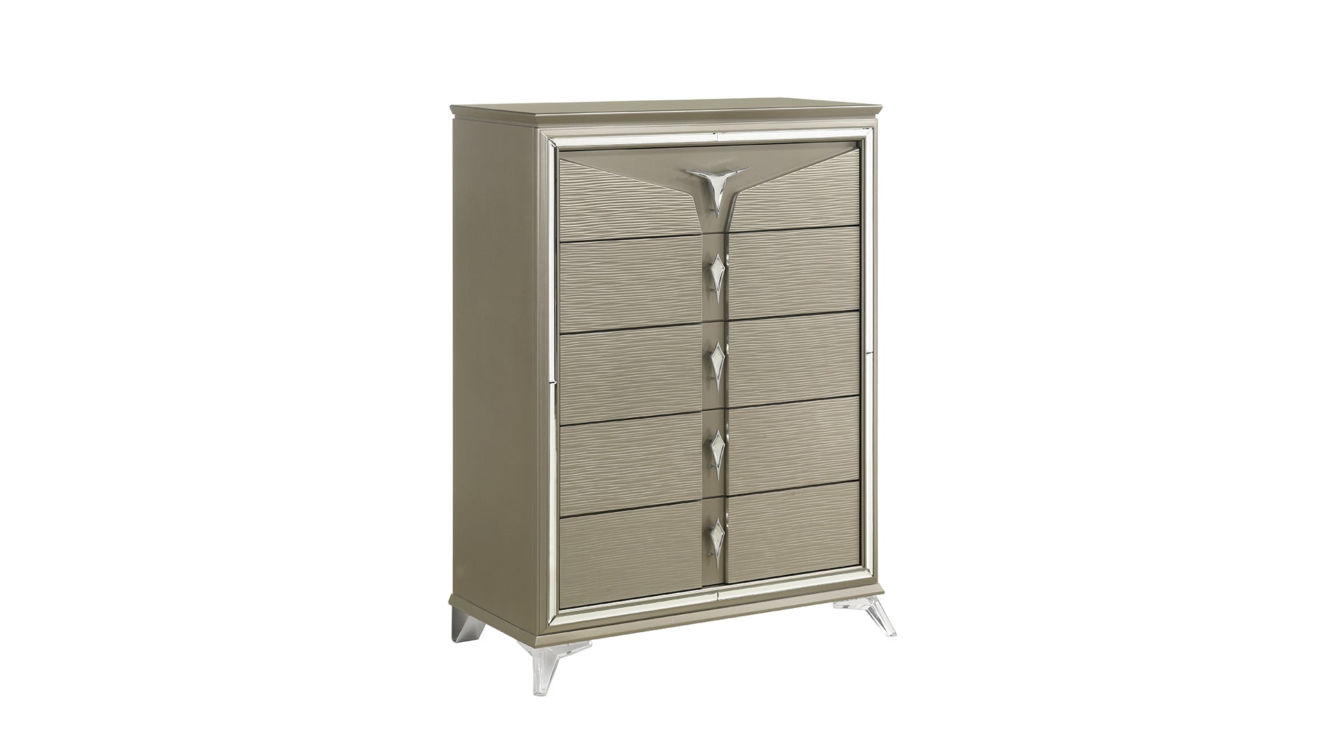 Samantha Modern Wood 5-Drawer Chest Mirrored Handles