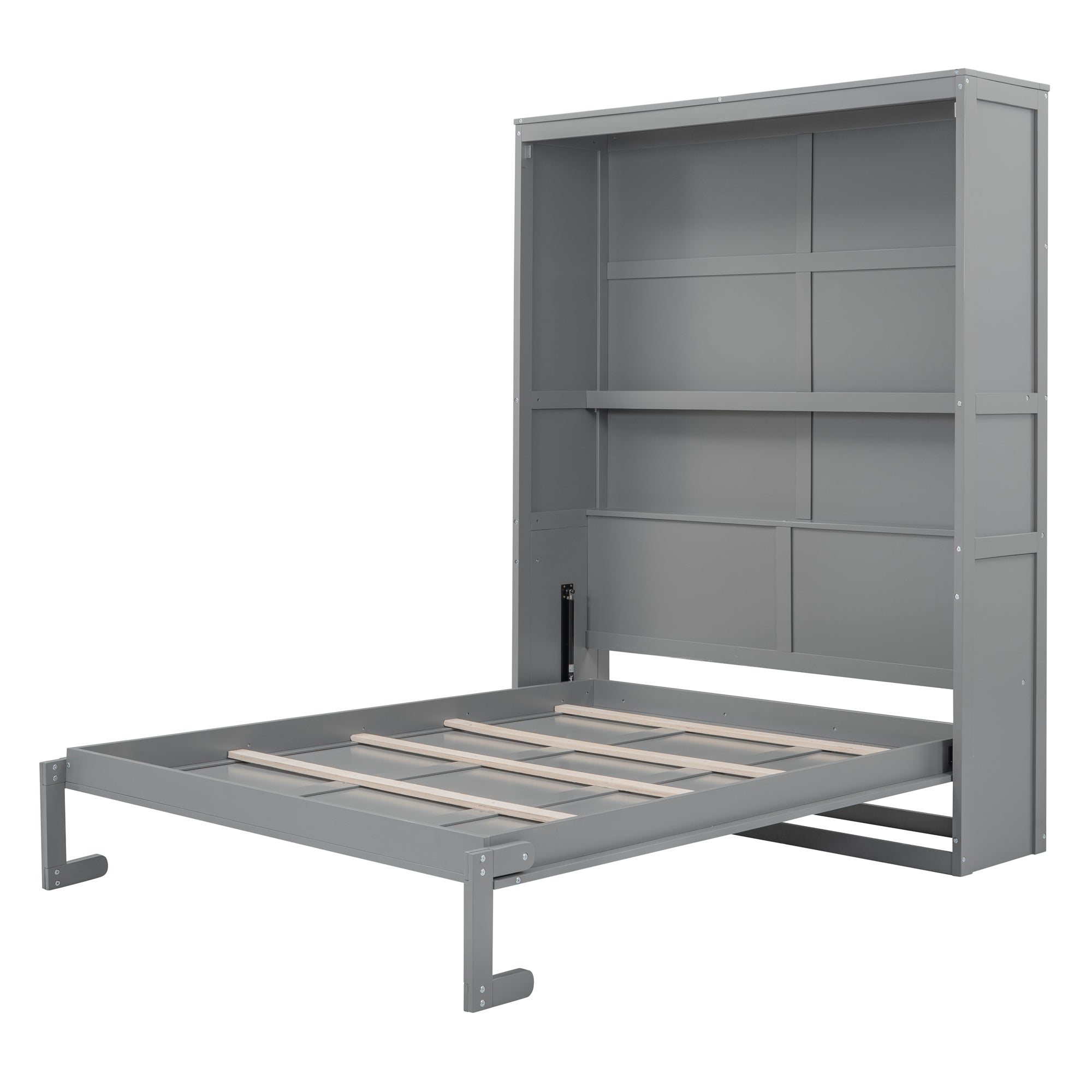 Gray Queen Murphy Wall Bed w/ Shelves | Space-Saving Design
