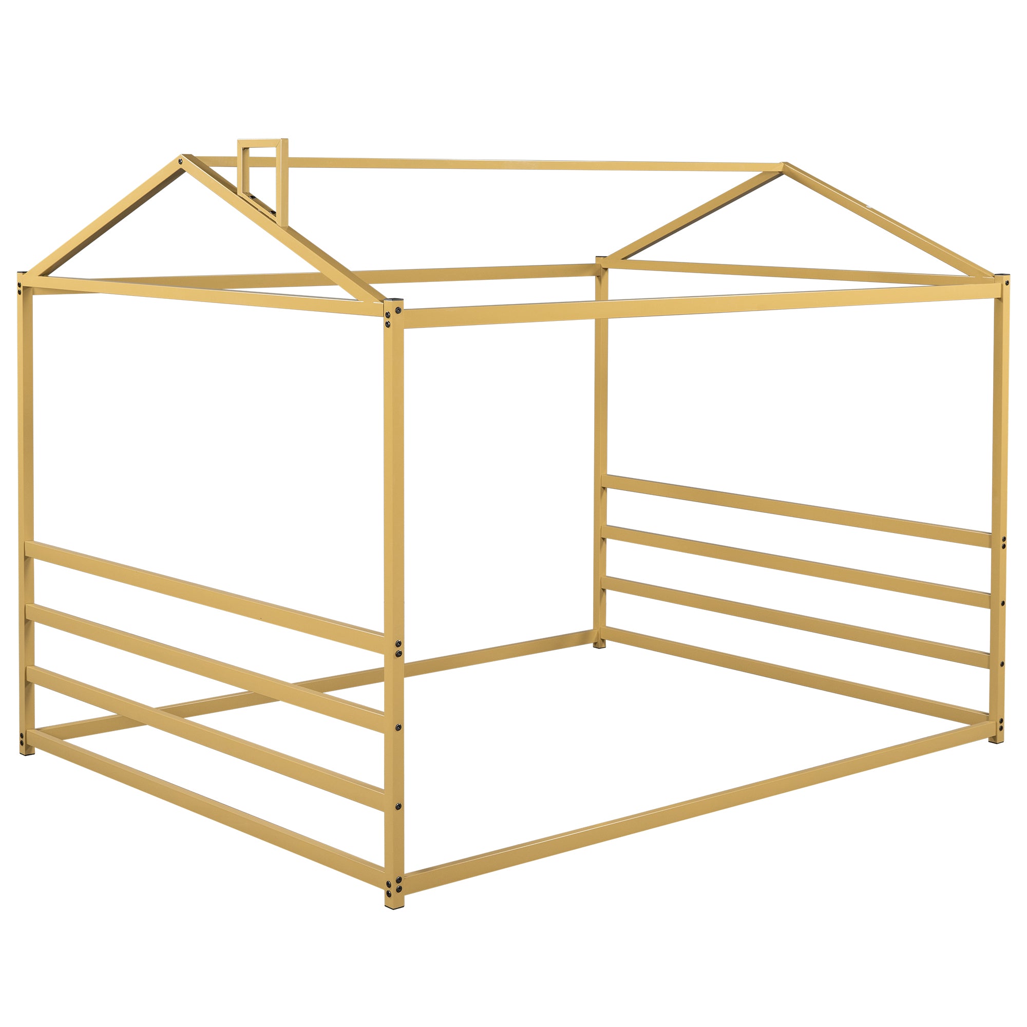 Queen Gold Metal House Platform Bed Frame - No Box Spring Needed