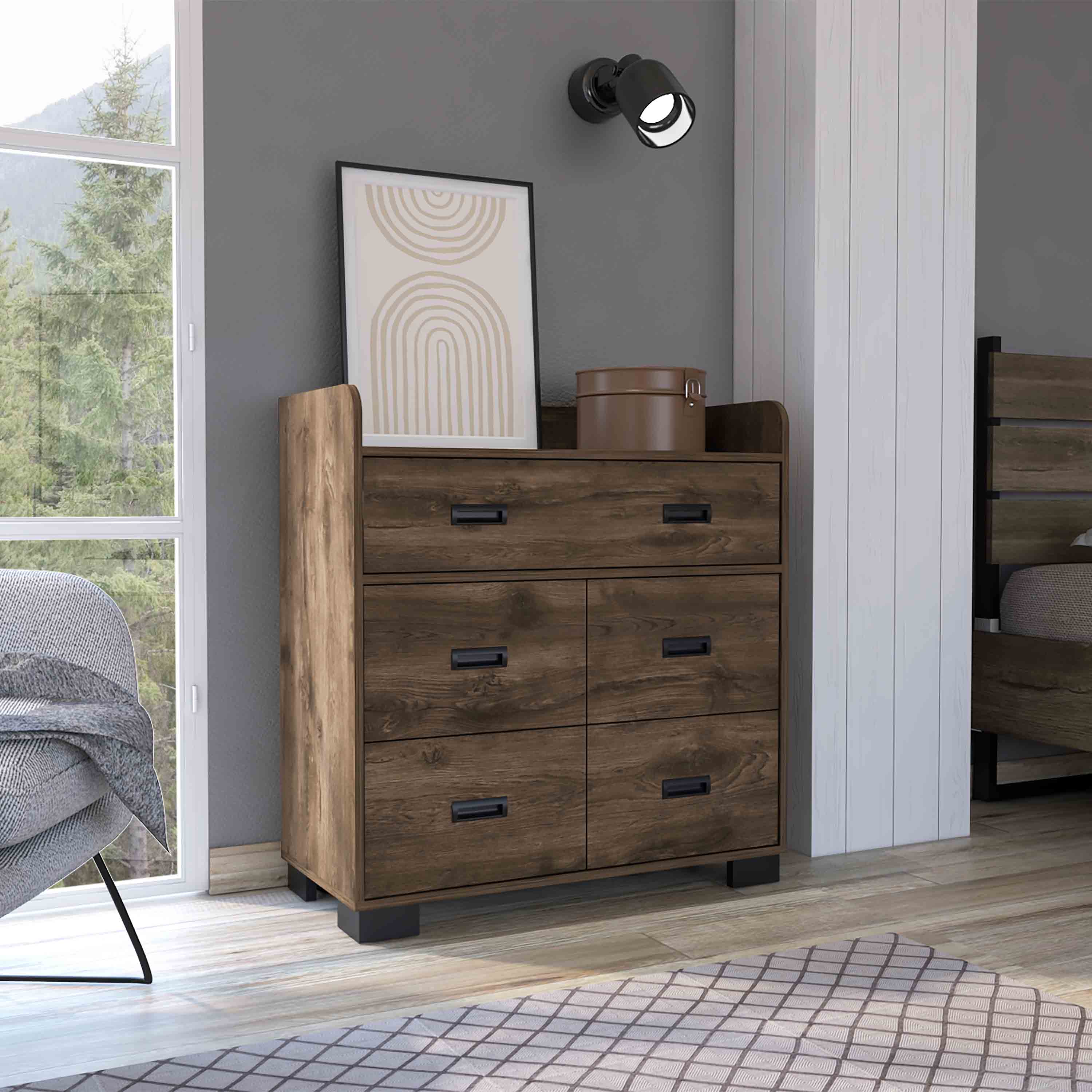 Alyn Dark Brown 4-Drawer Dresser with Superior Top