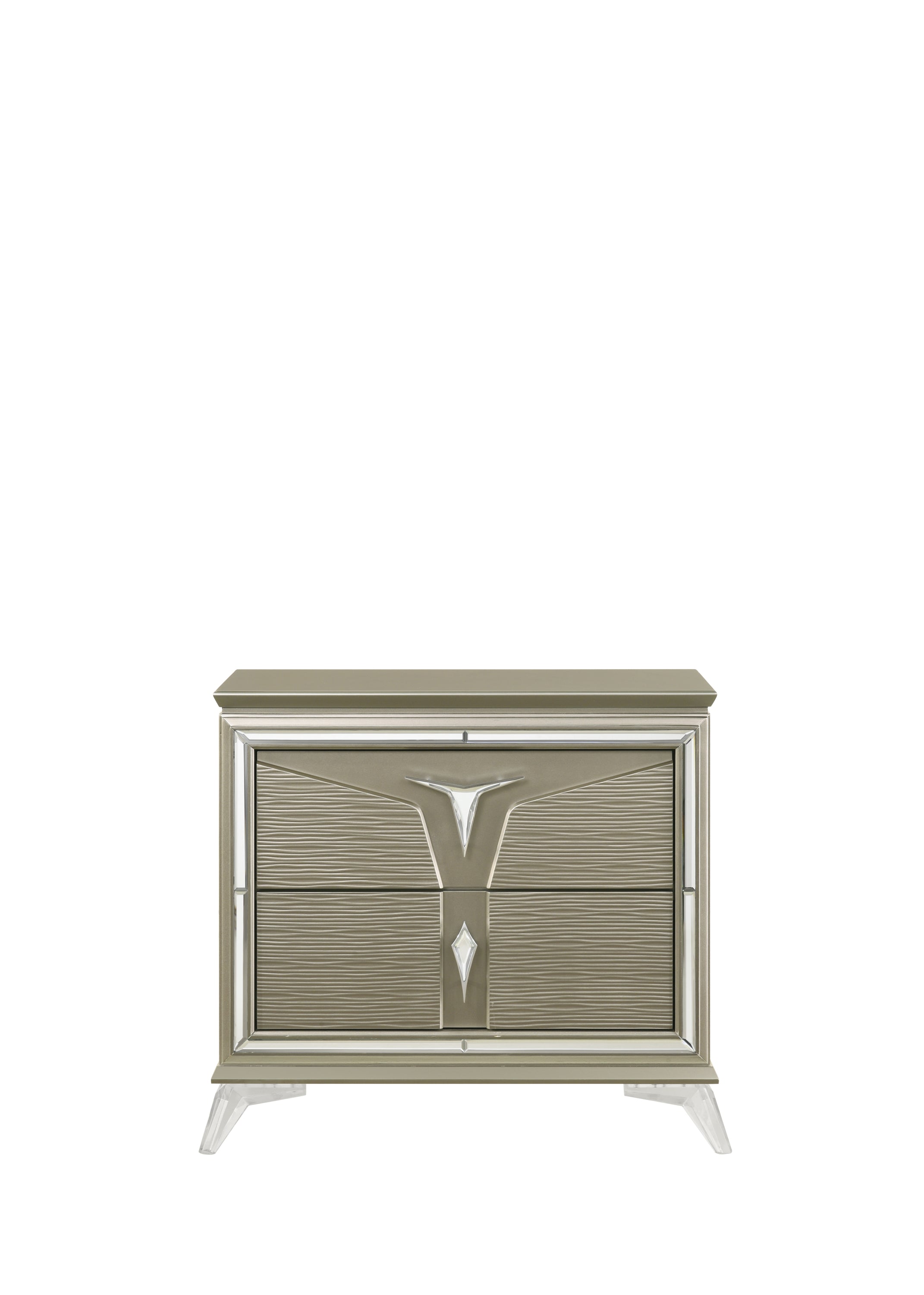 Modern 2-Drawer Wood Nightstand w/ Mirrored Accents for Home