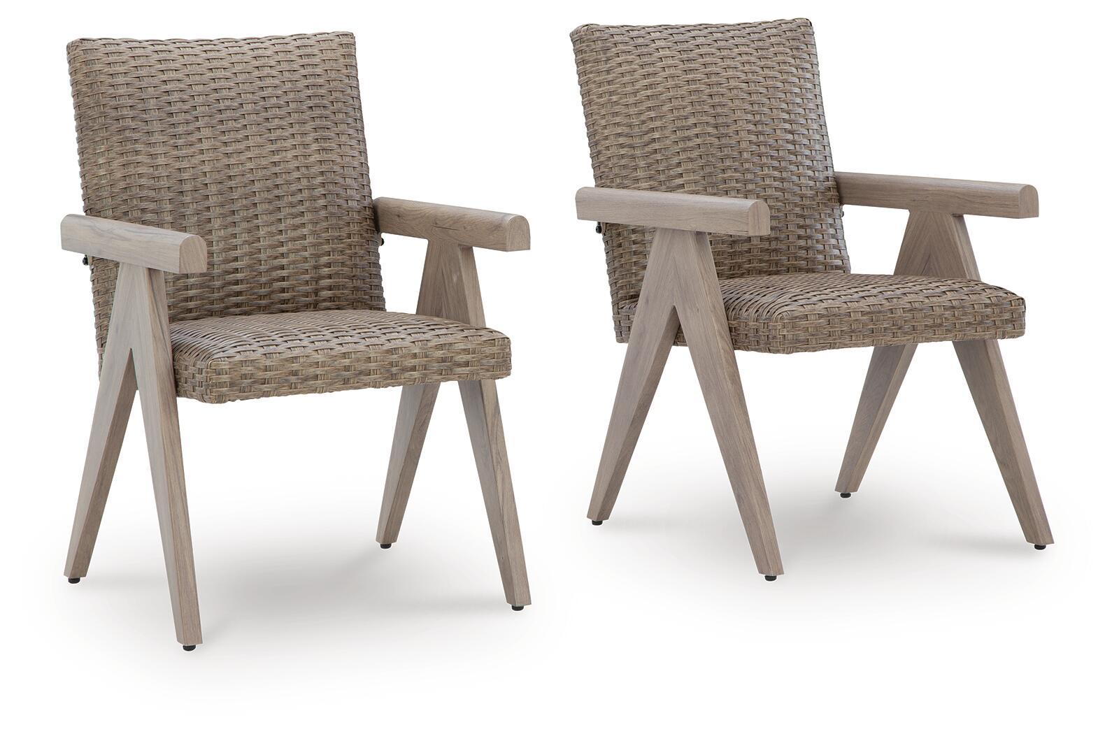 Beige woven armchairs set of 2 with light wood legs and padded armrests