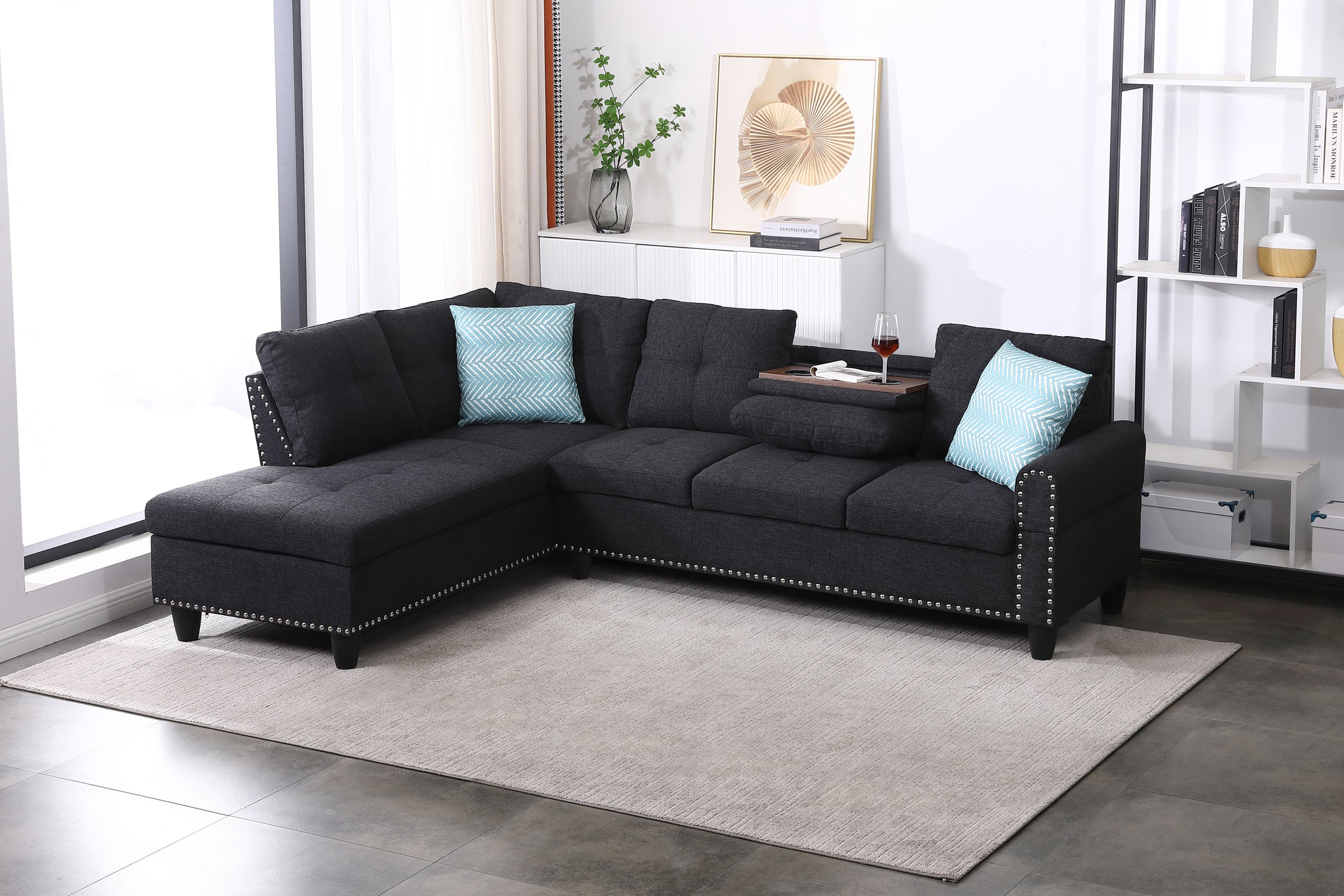Rivet Trimmed L-Shaped Sofa 2-Piece Set - Modern Comfort