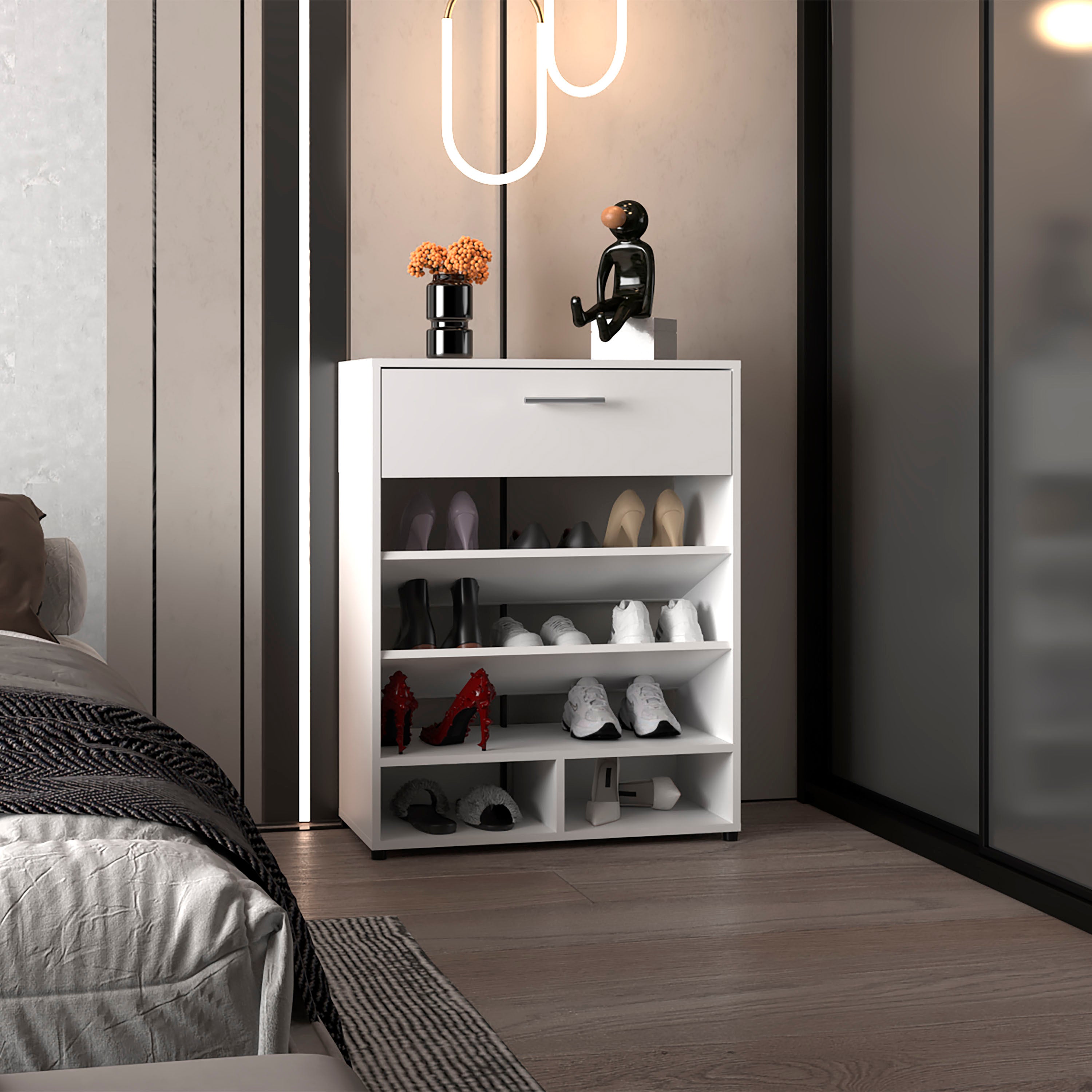 Compact Shoe Rack: 1 Door, 4 Legs, 5 Shelves - Entryway Organizer