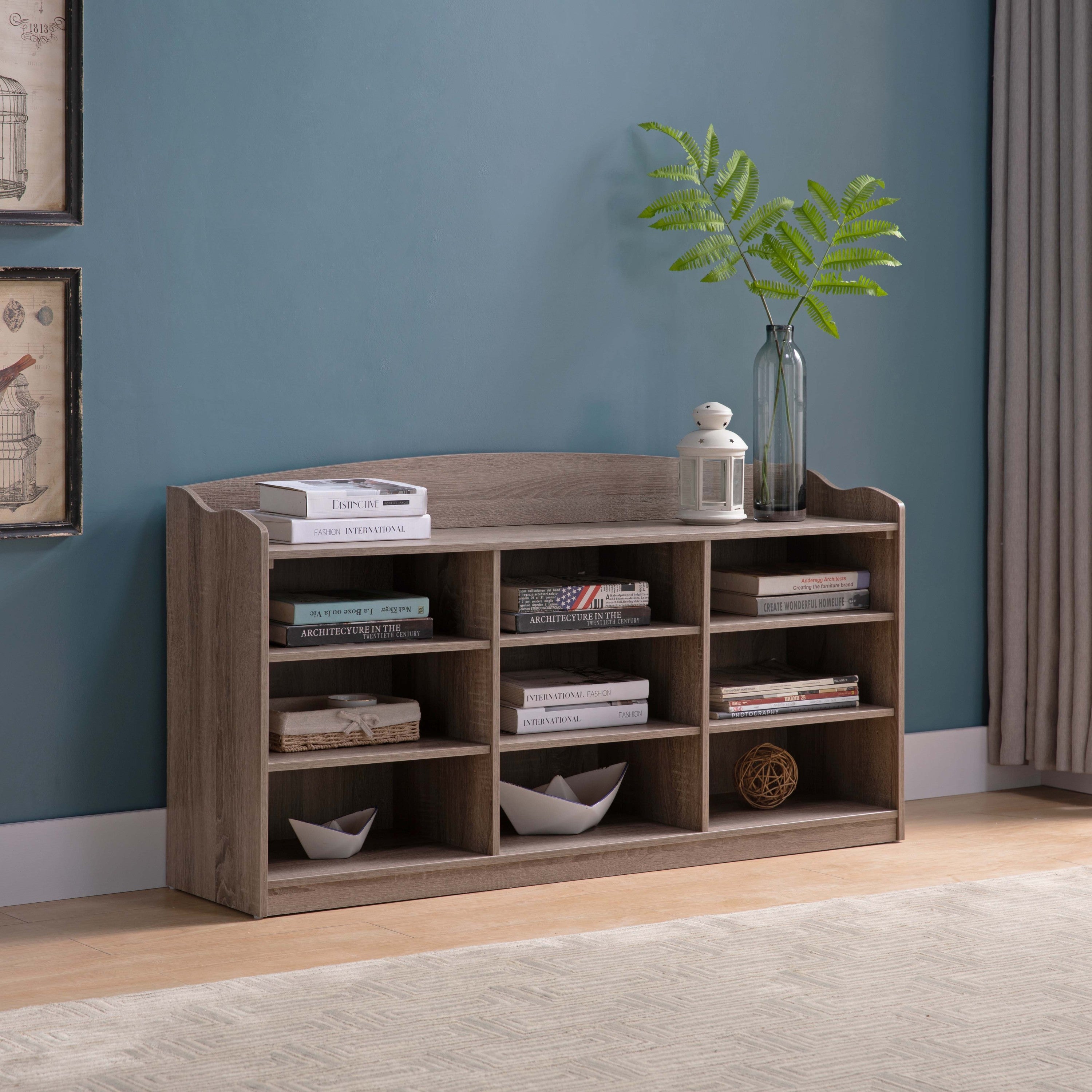 Dark Taupe Wooden Shoe Storage Bench Entryway Organizer