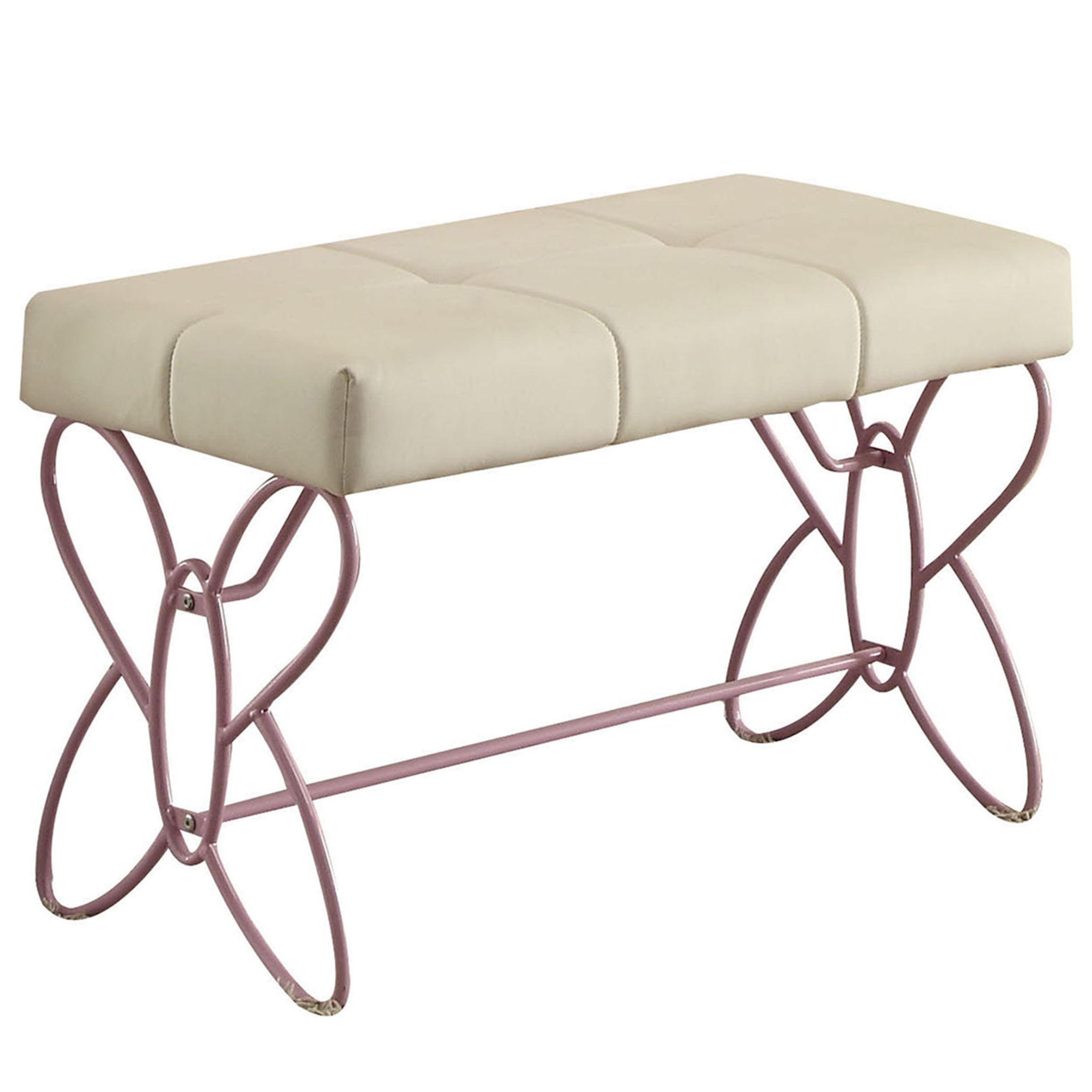White & Light Pink Tufted Bench - Elegant Home Accent