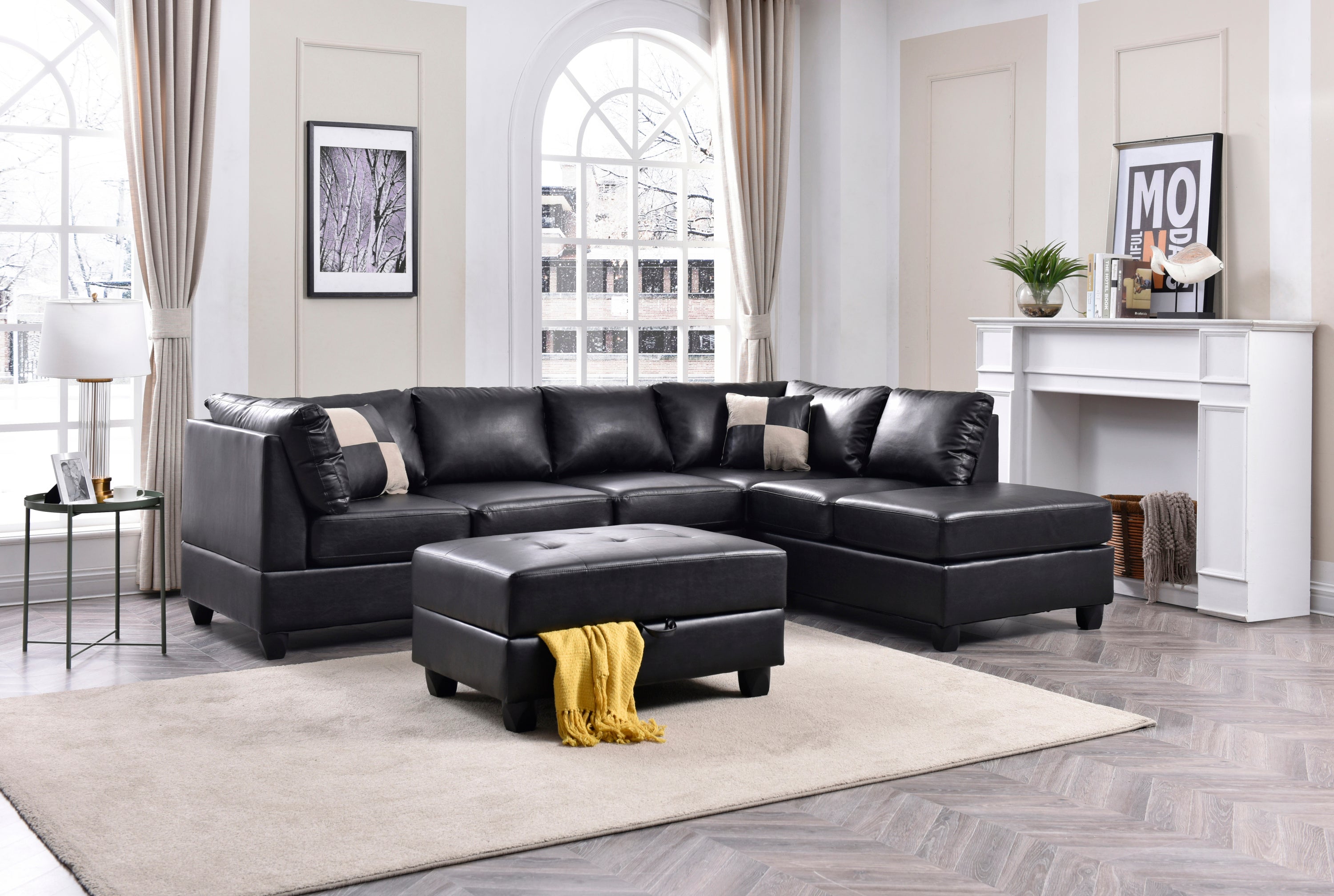 Malone G643B-SC Black Sectional Sofa for Easy 3-Box Delivery
