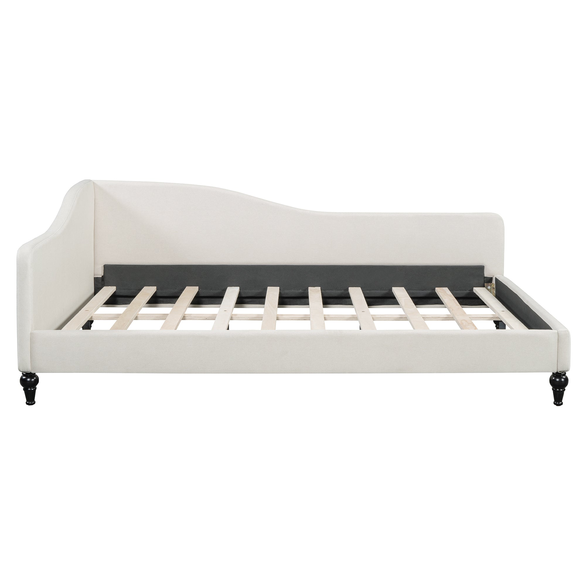 Modern Full Size L-Shaped Linen Daybed - Beige Solid Wood Legs