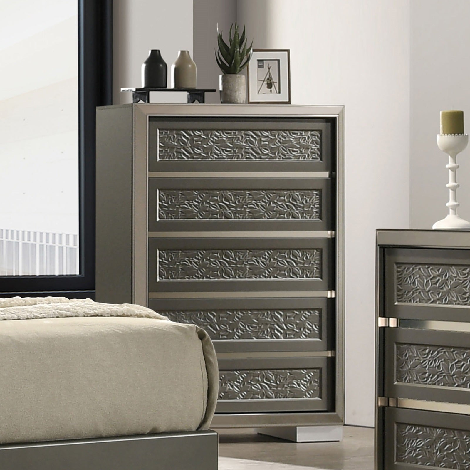Dark Gray 5-Drawer Chest: Contemporary Storage & Style