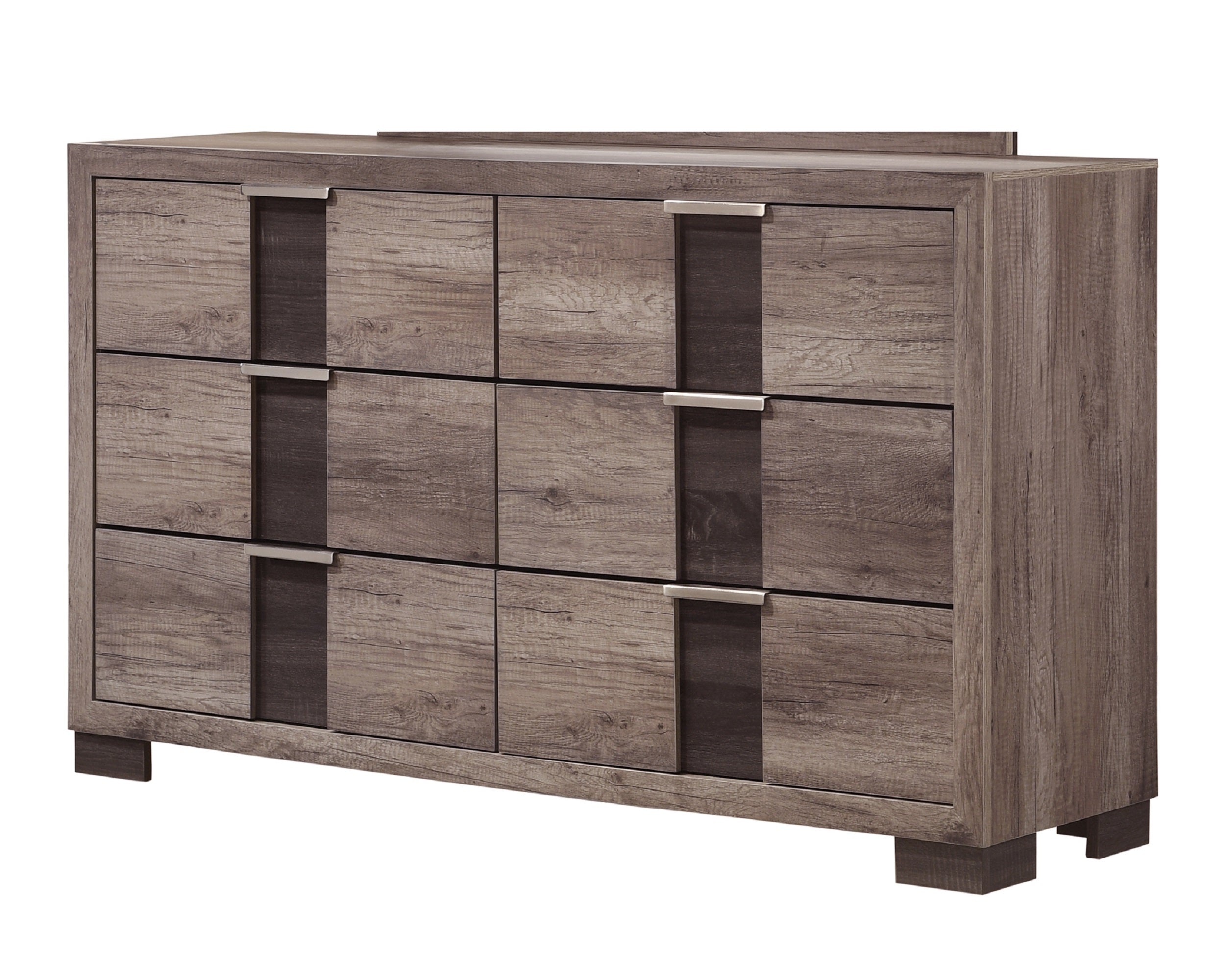 Contemporary Brown Wooden Dresser 6-Drawer Bedroom Furniture