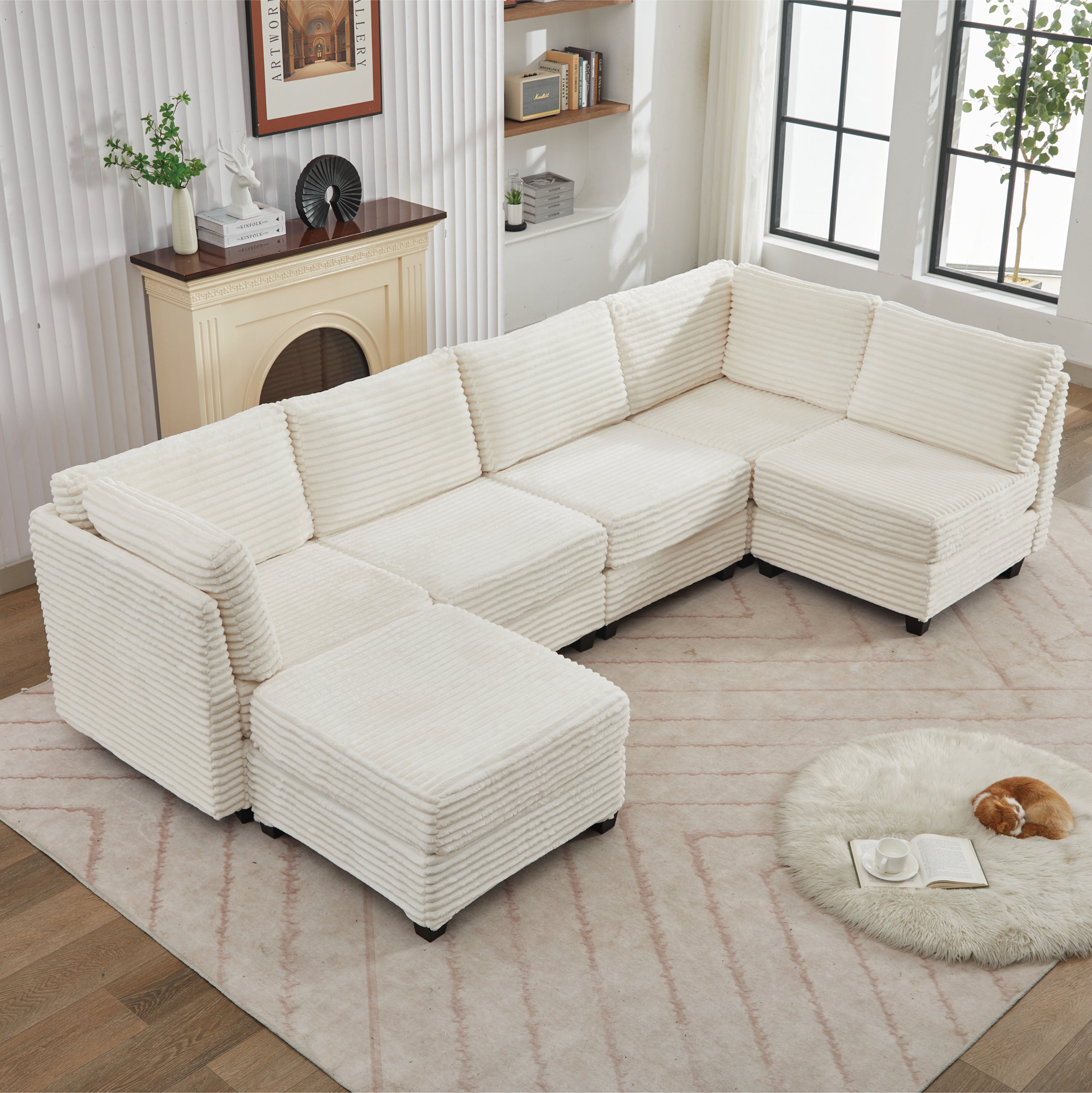 Corduroy U-Shaped Sectional Sofa with Storage Living Room