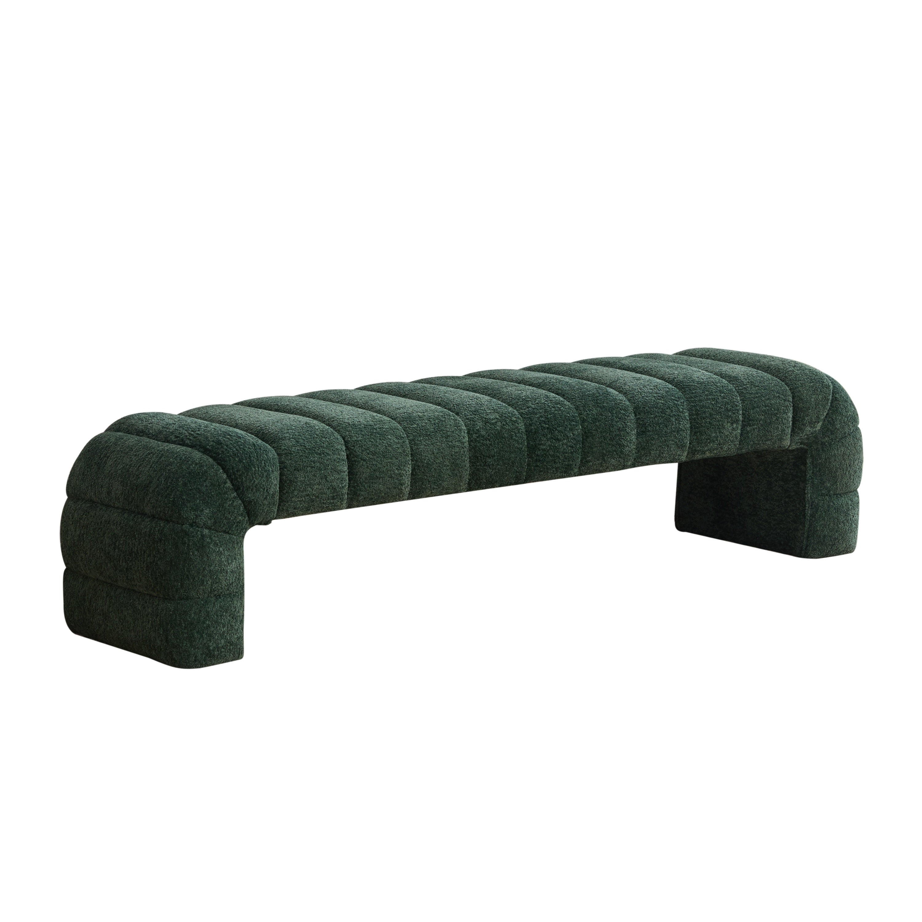 Modern Green Chenille Armless Bed Bench, Channel Tufted