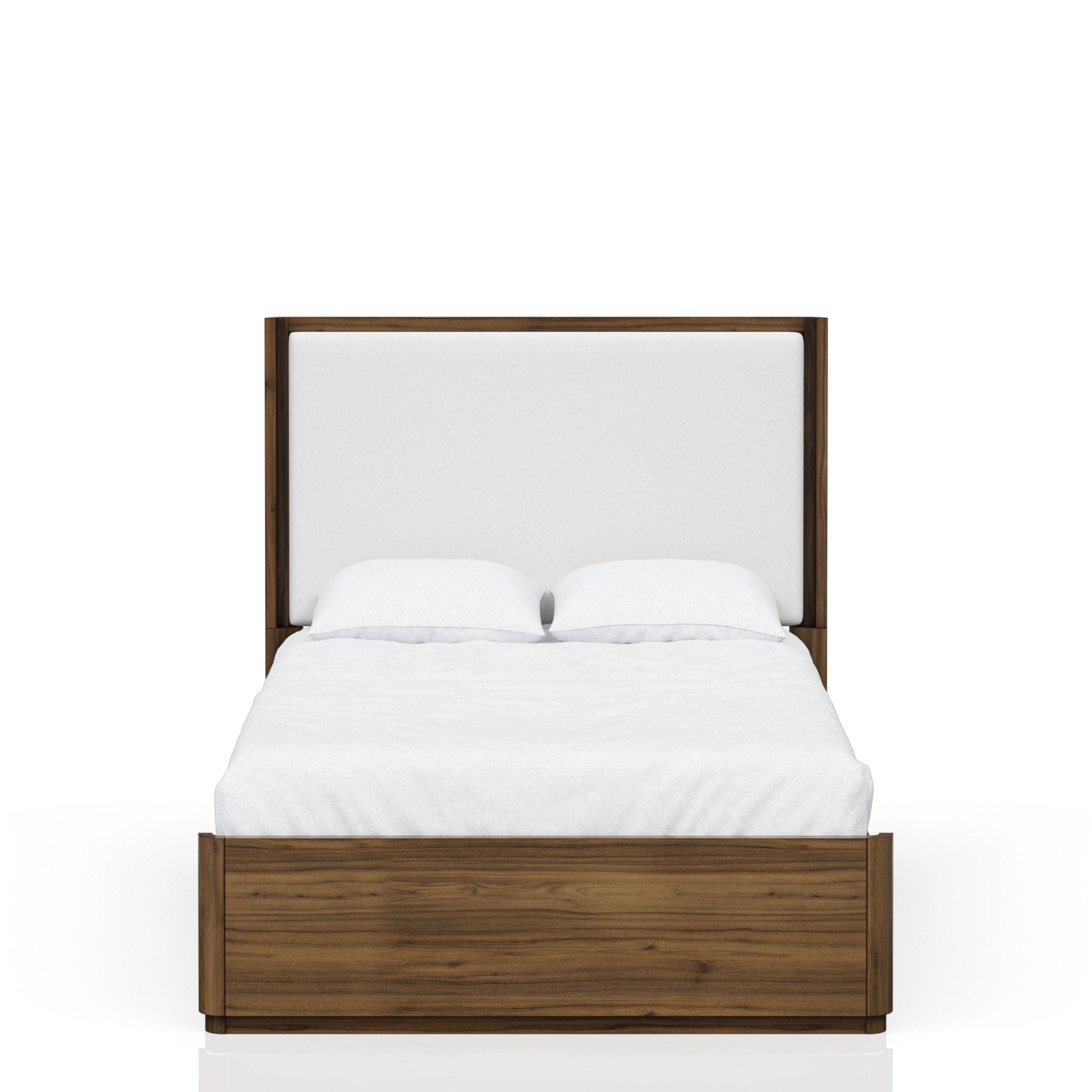 Modern Queen Upholstered Bed - Walnut Wood Frame