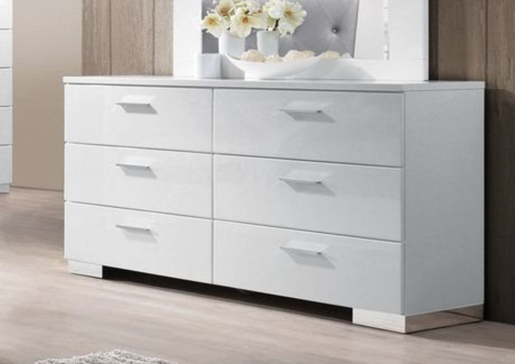 Lorimar White Dresser with Chrome Legs - Modern Bedroom Furniture