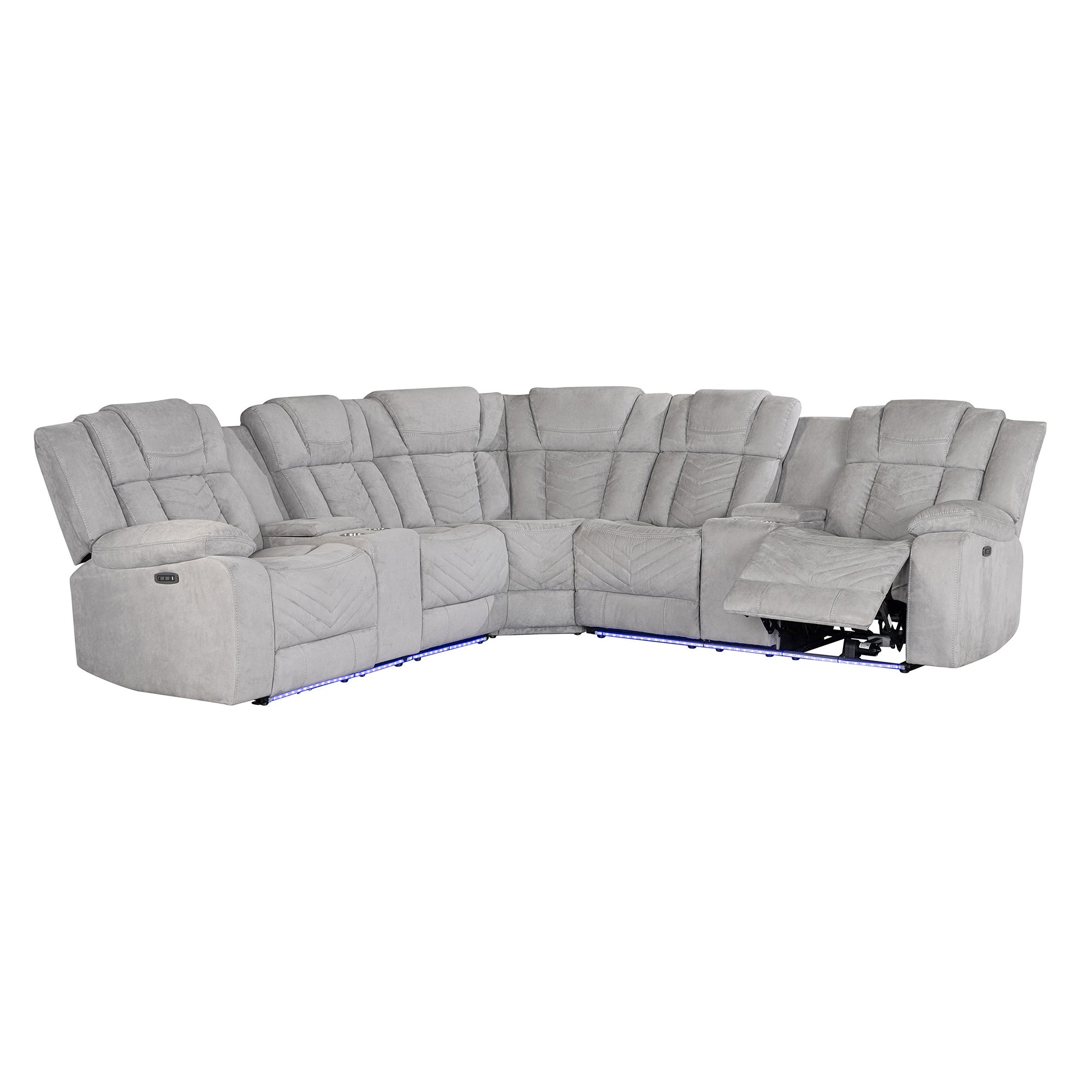 RAIZE Ash Sectional Sofa: Power Recline, USB, Light Gray