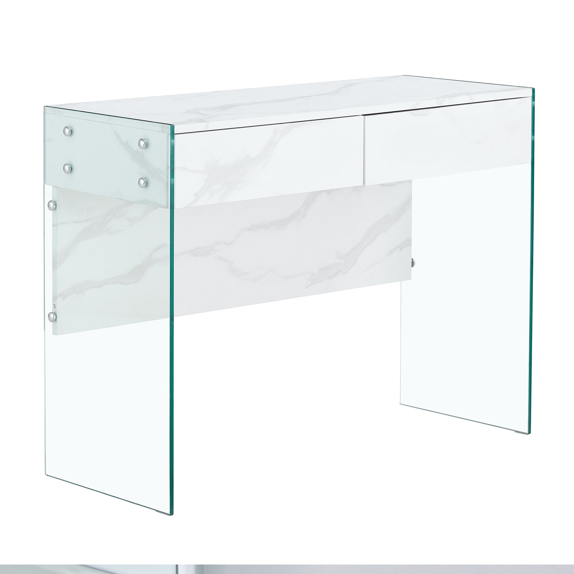 White MDF Minimalist Dresser Desk, Double Drawer Storage