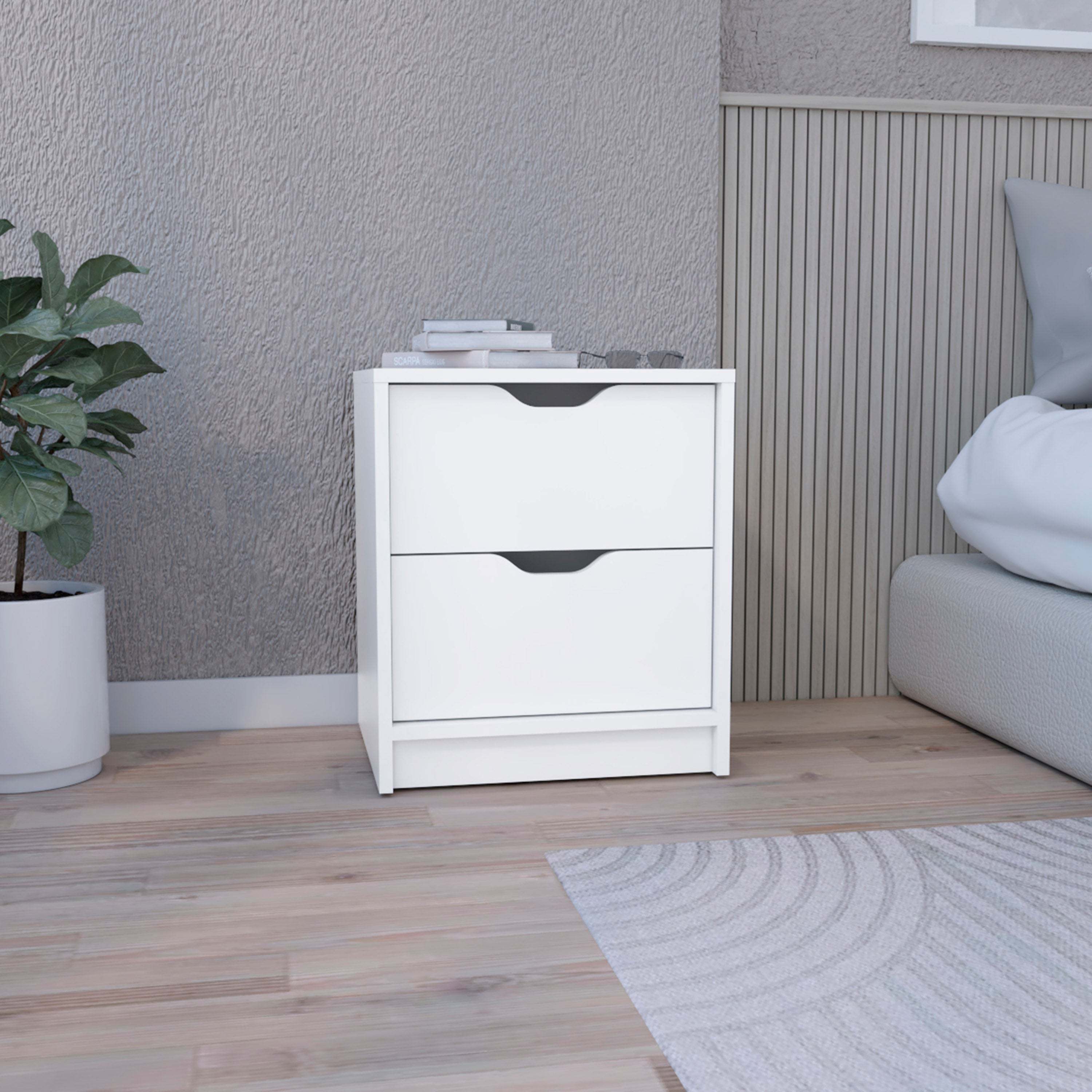 White Double Drawer Nightstand Bedside Table - 19"H Storage