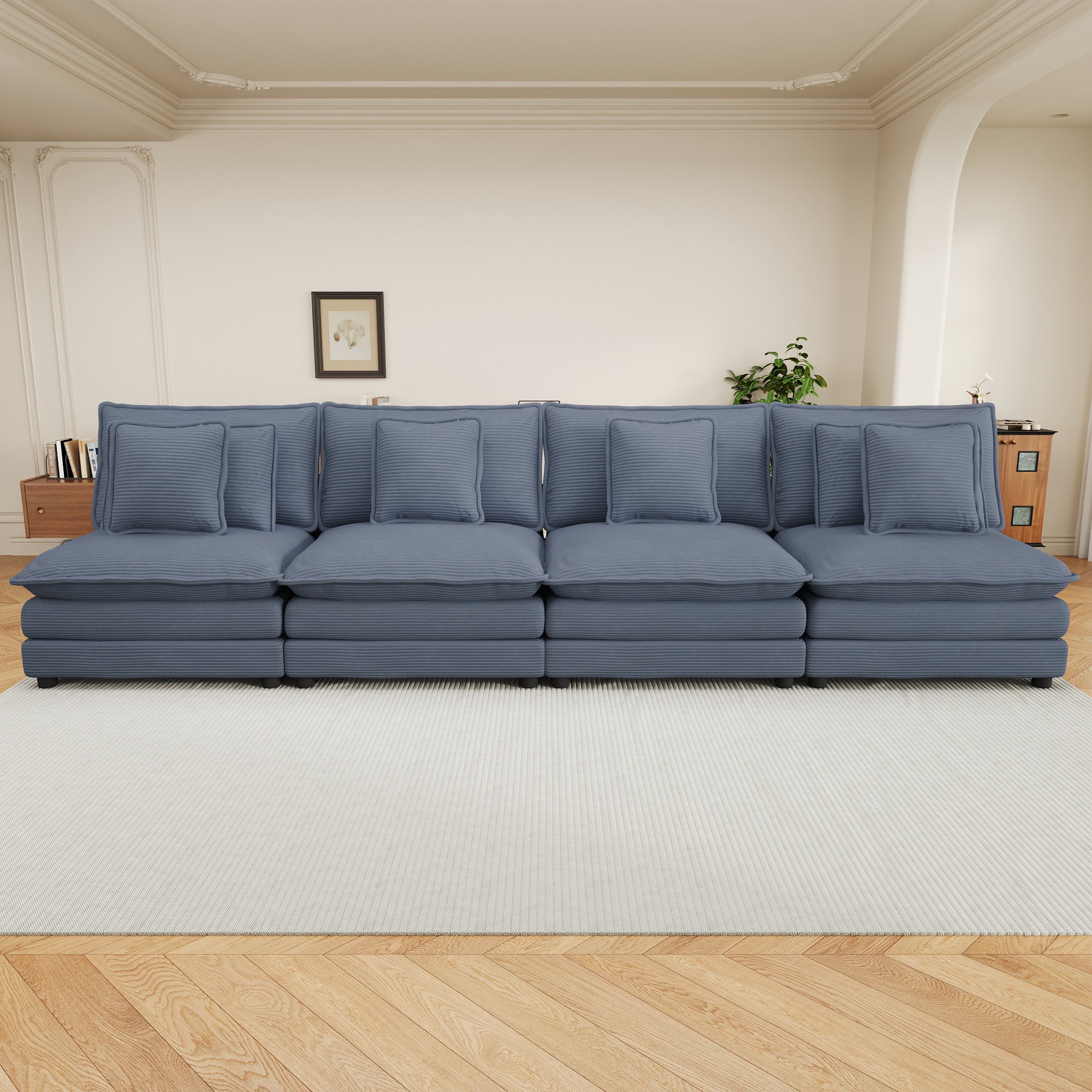 Blue Modern Modular Corduroy Sofa Couch Living Room