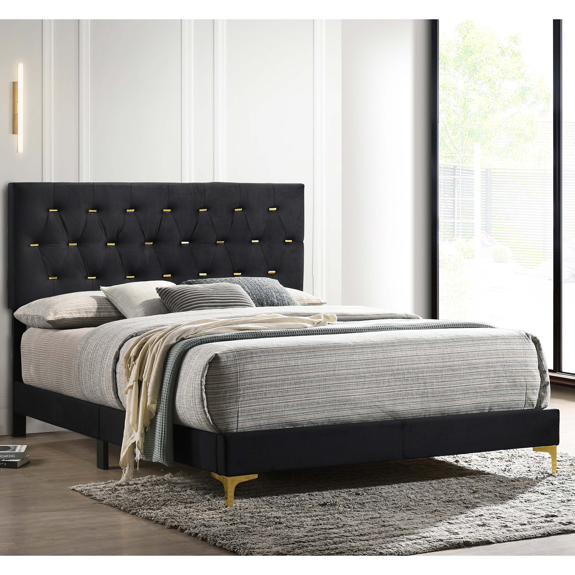 James Black Upholstered Queen Panel Bed - Modern Style