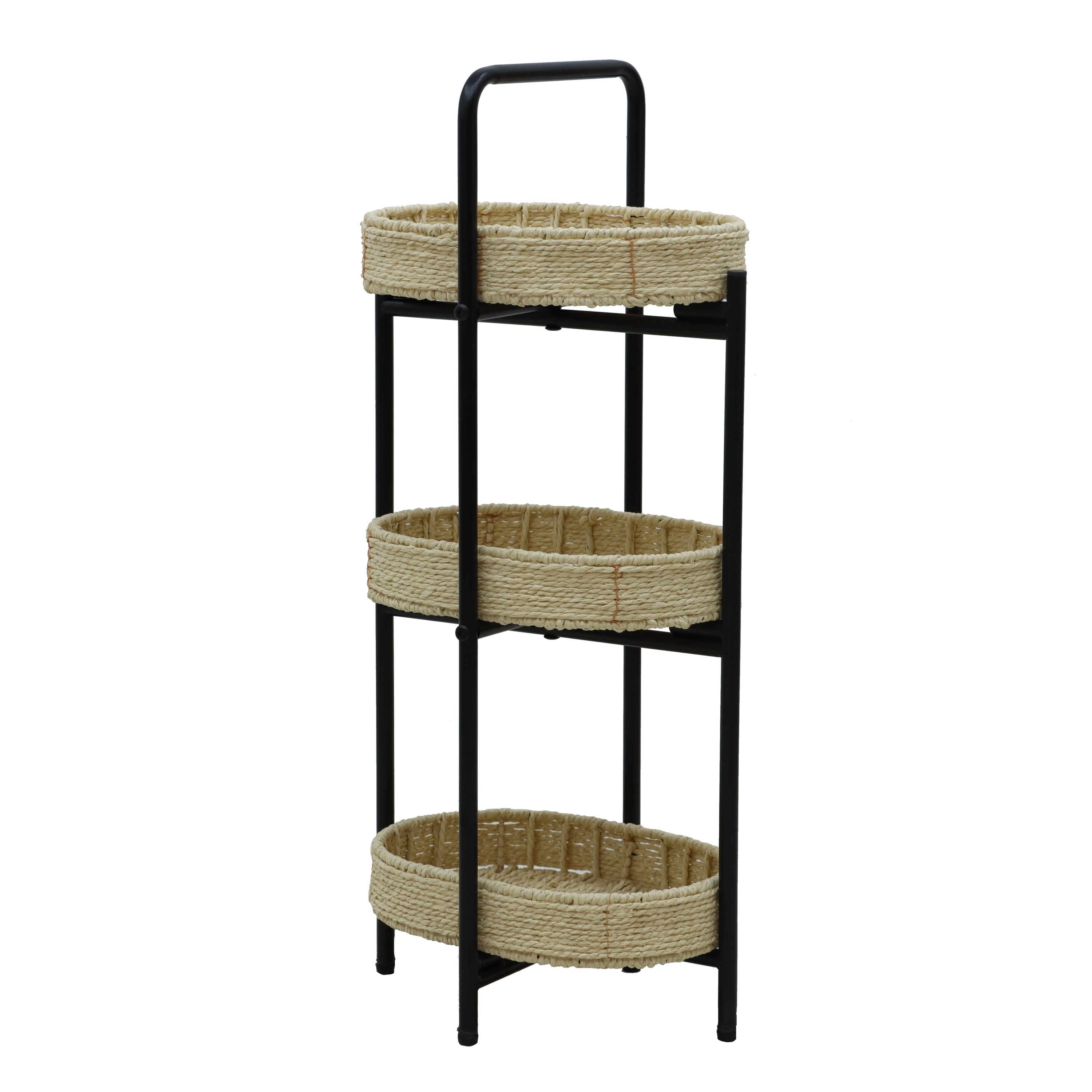 Farmhouse 3-Tier Woven Side Table | Natural Storage Basket