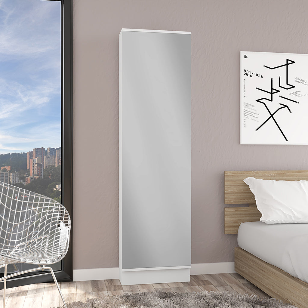 White Mirrored Shoe Cabinet with 5 Shelves Storage