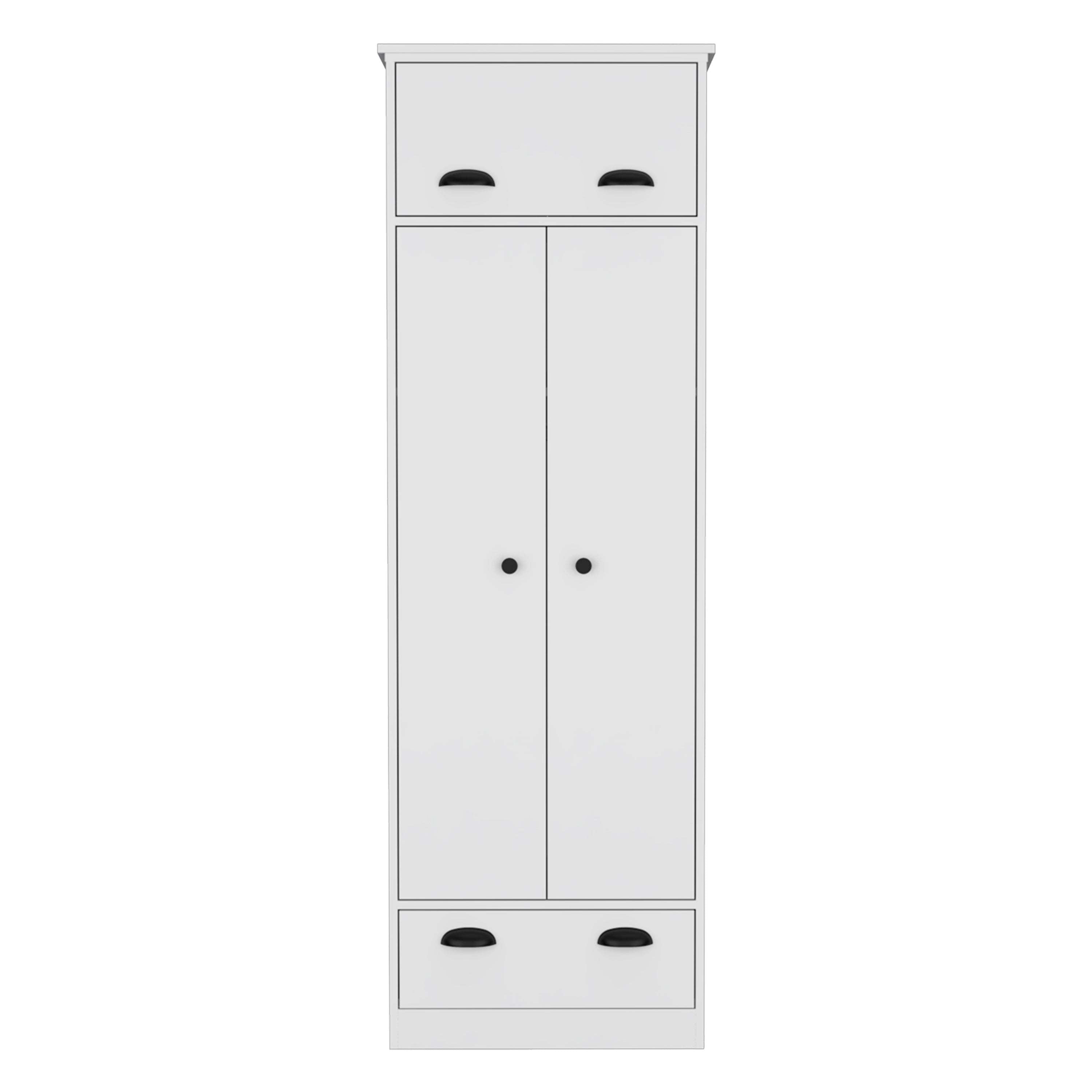 White Dresser: Covered Storage, Shelves, Rod, Drawer