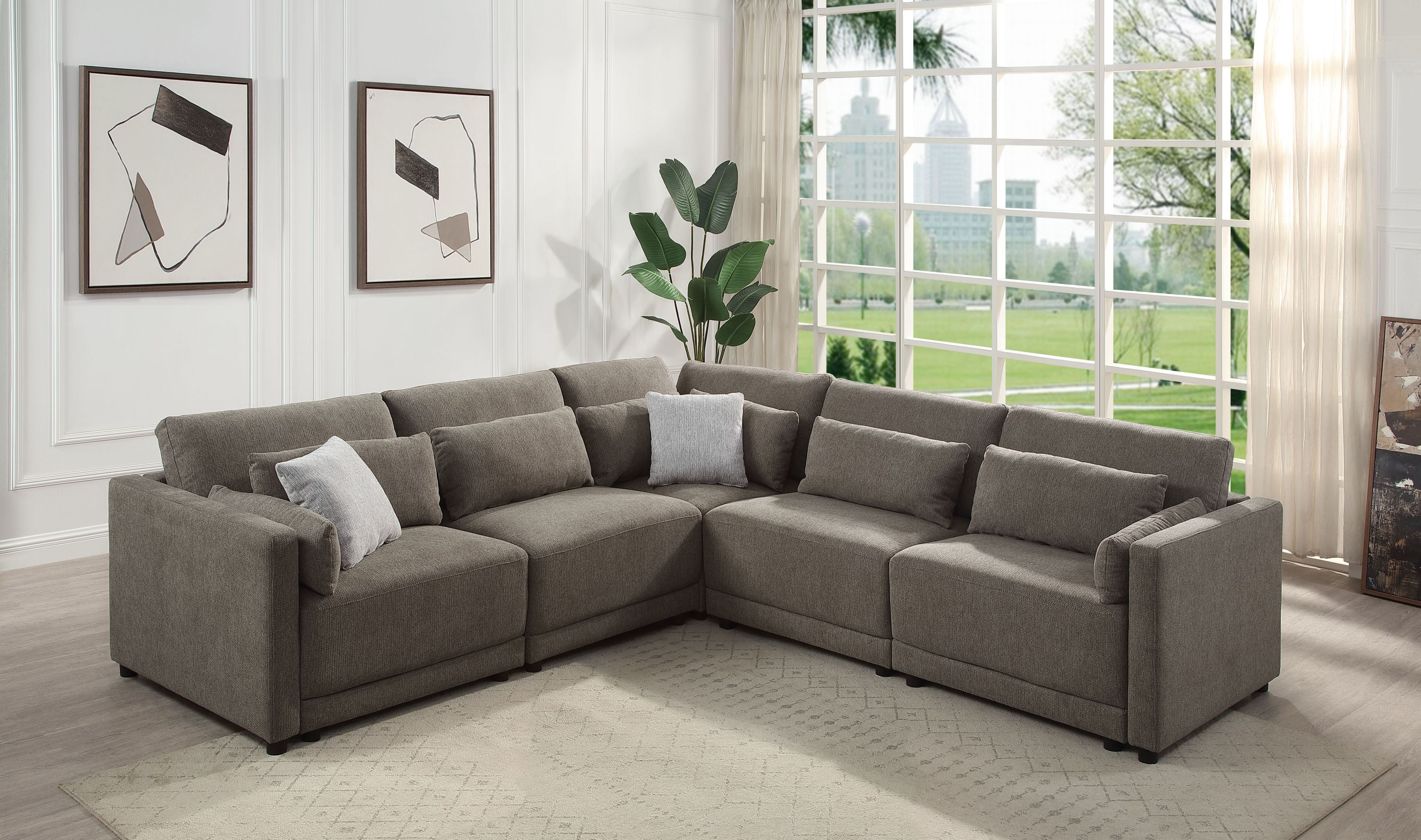 Rylie 5-Piece Brown Linen Modular Sectional Sofa