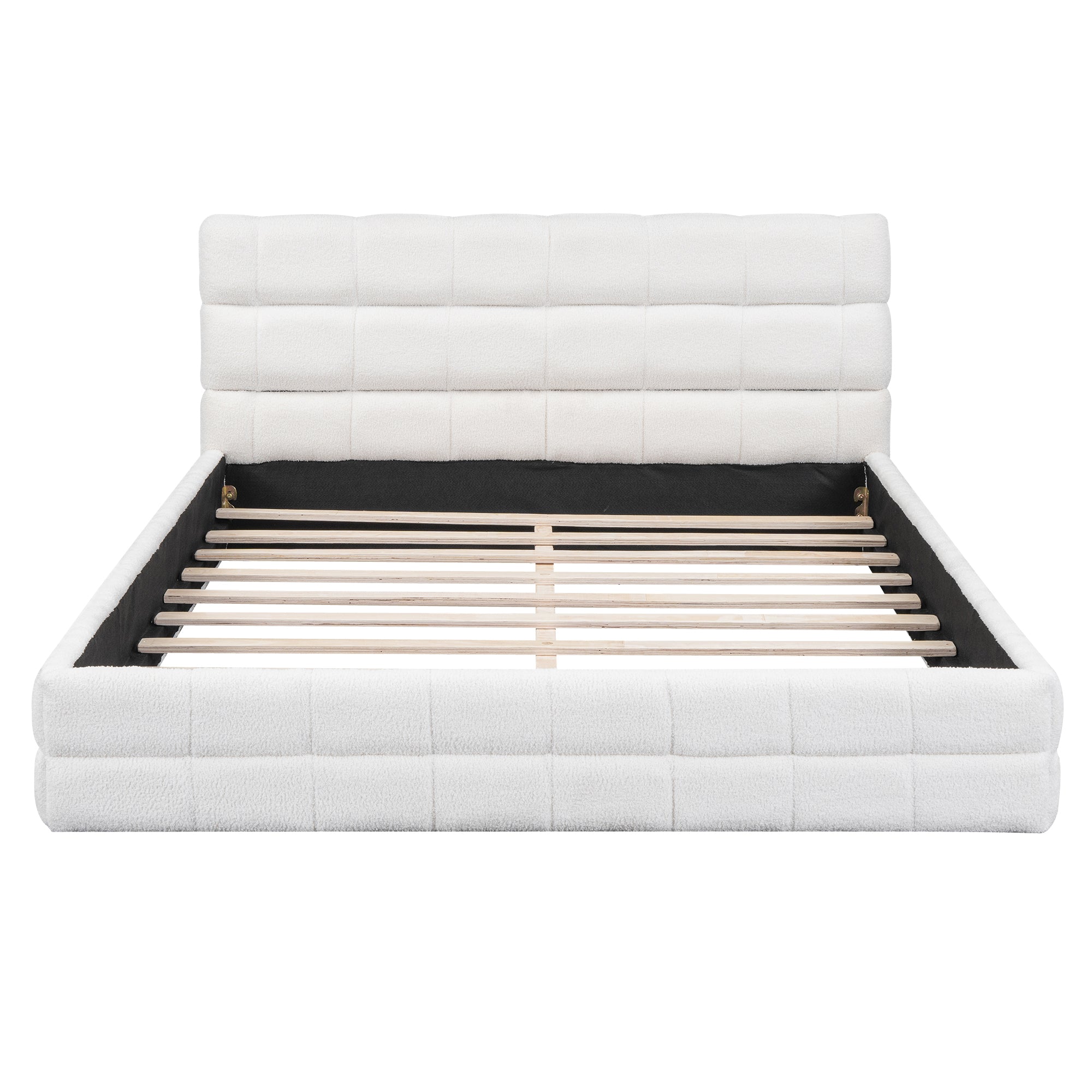 Modern Queen Size White Velvet Upholstered Platform Bed with Headboard