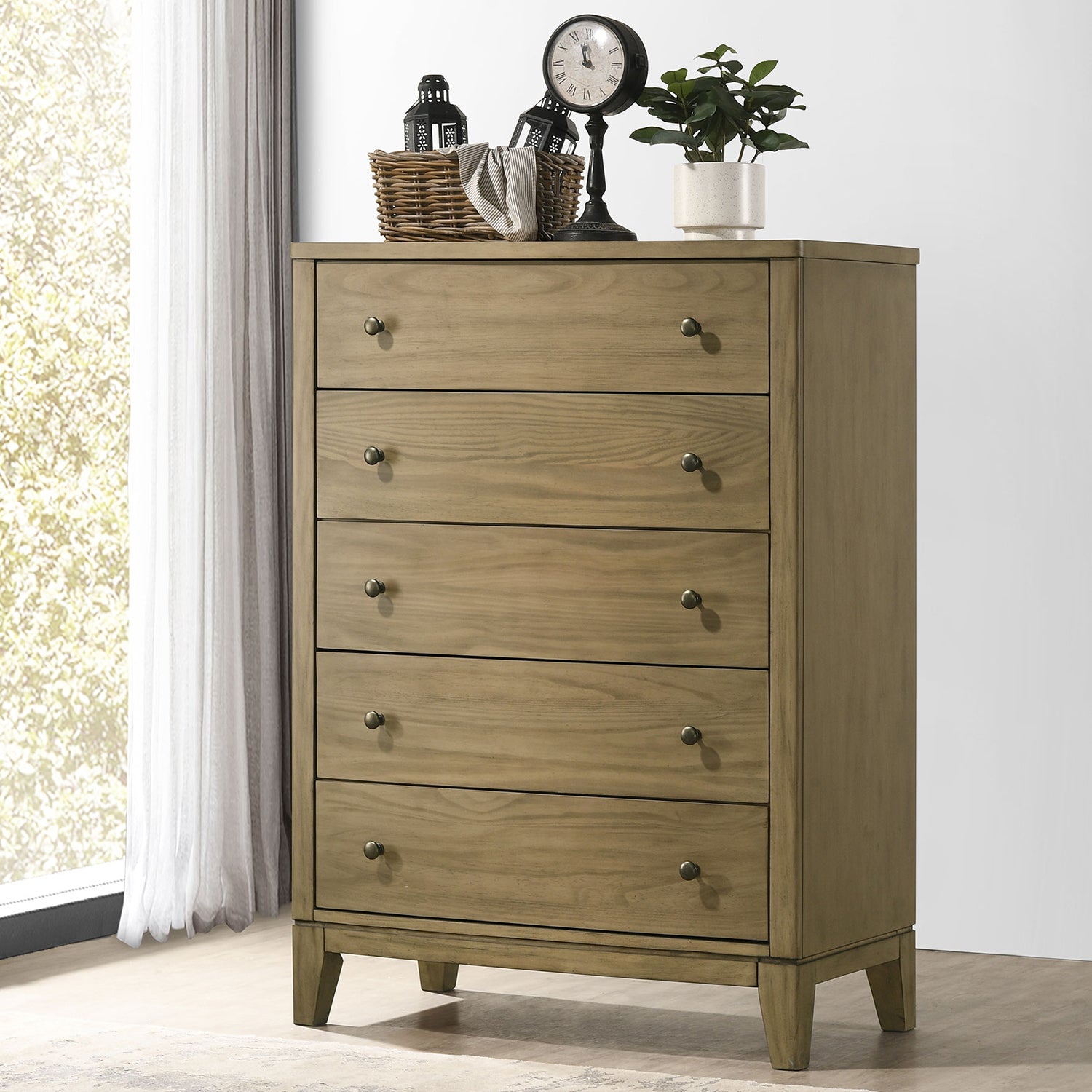 Menlo Natural Pine 5-Drawer Bedroom Chest of Drawers