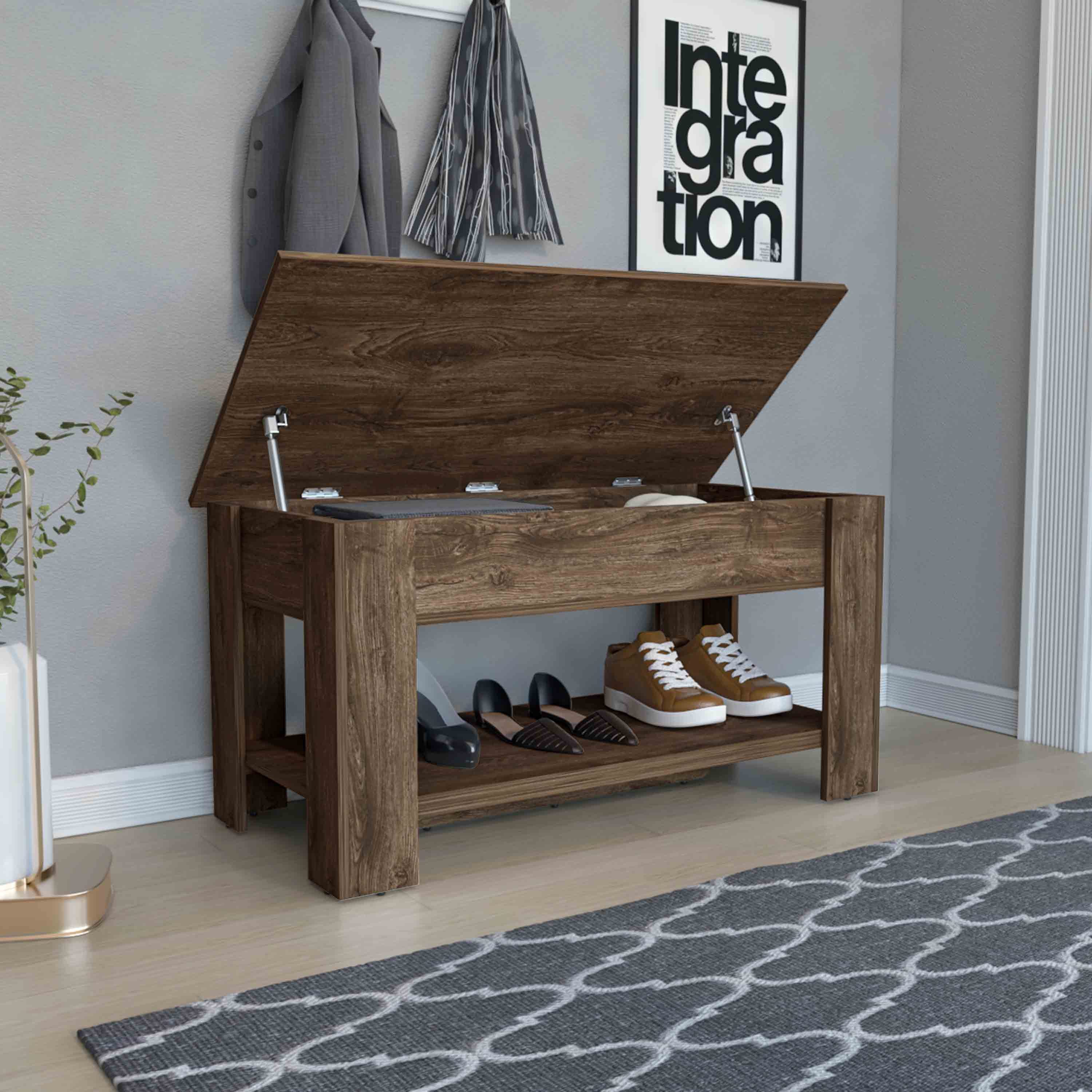Dark Brown Storage Table with Lower Shelf & 4 Legs