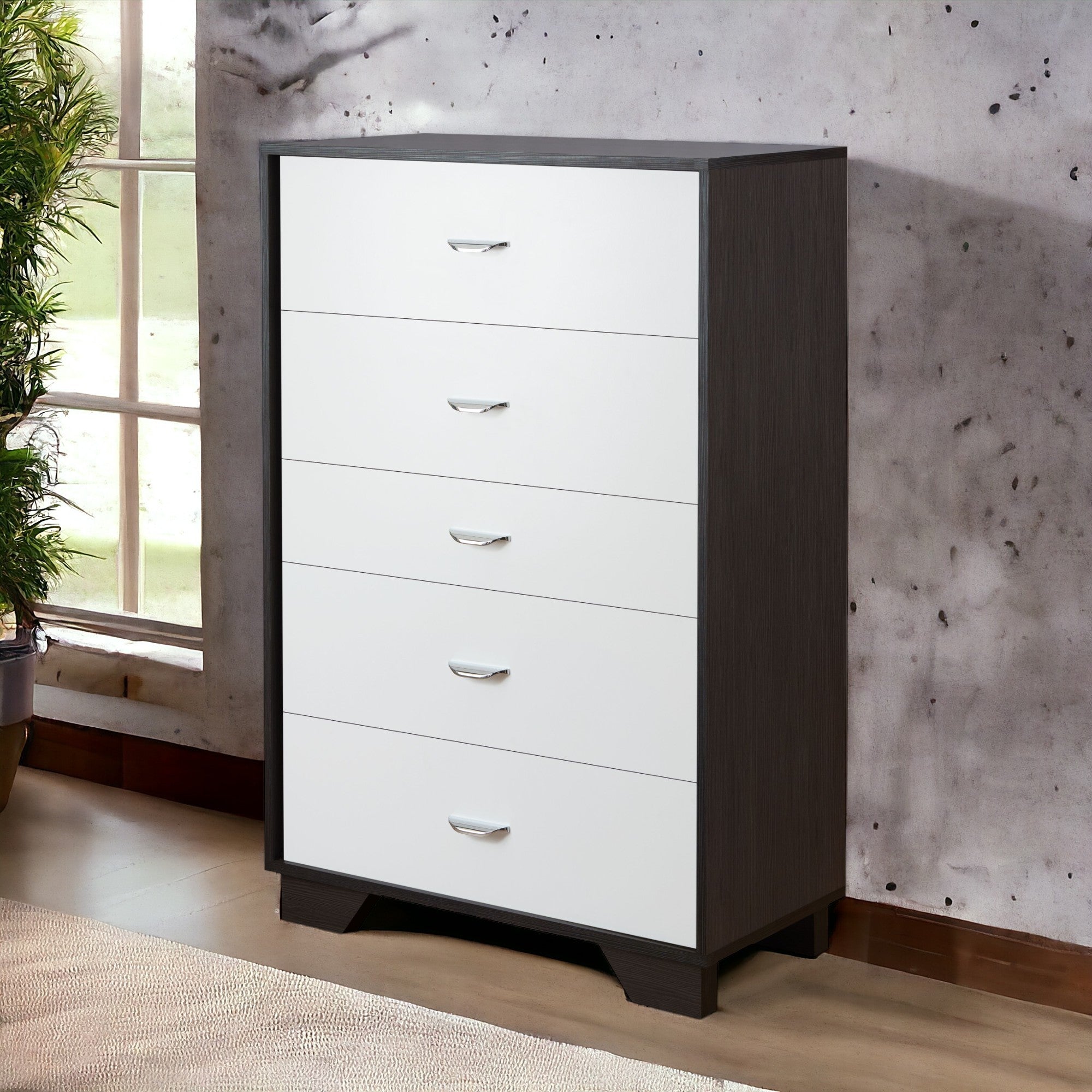 White Espresso 5-Drawer Chest Dresser - Modern Storage