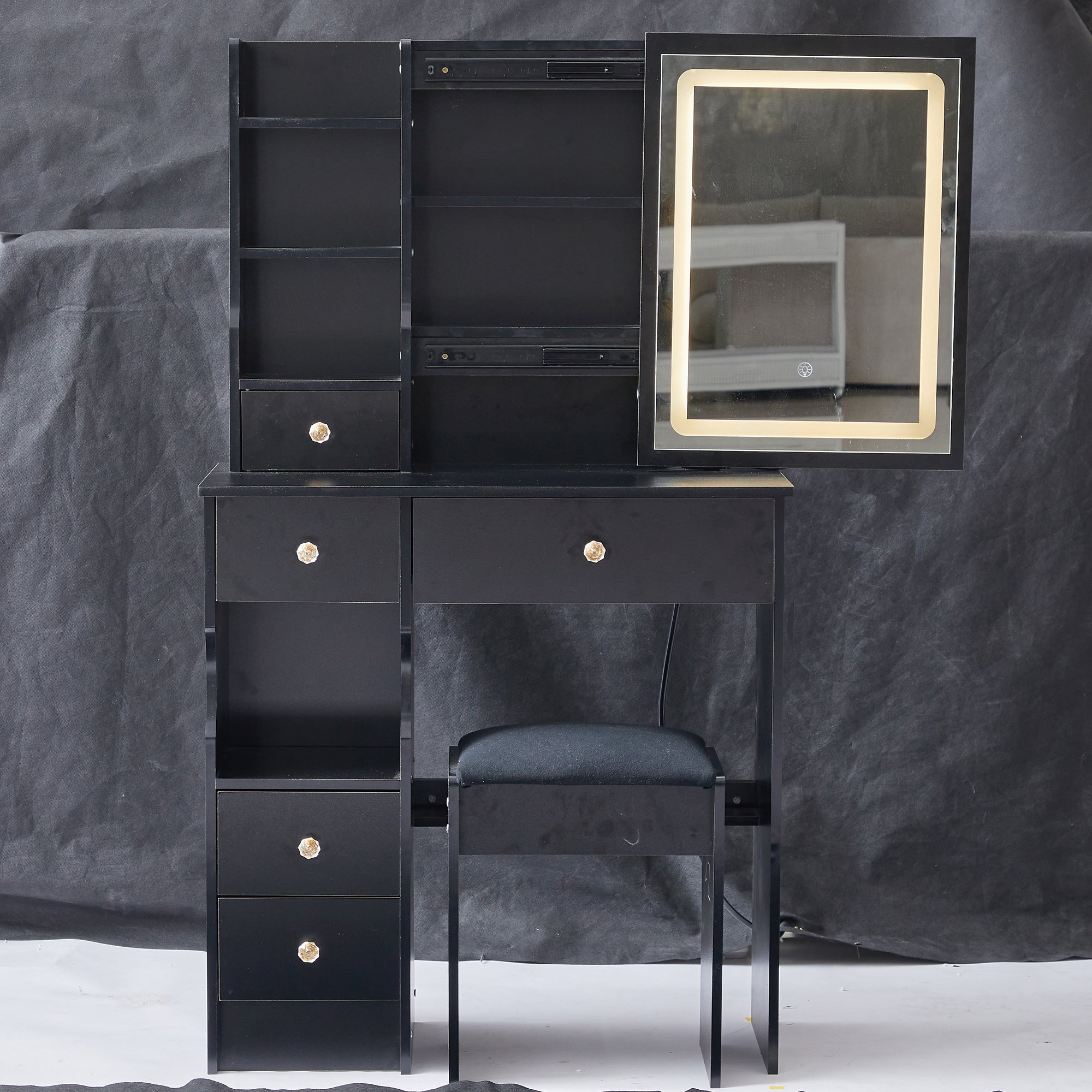 29.2" Small Vanity Table w/ LED Mirror, Stool & Storage