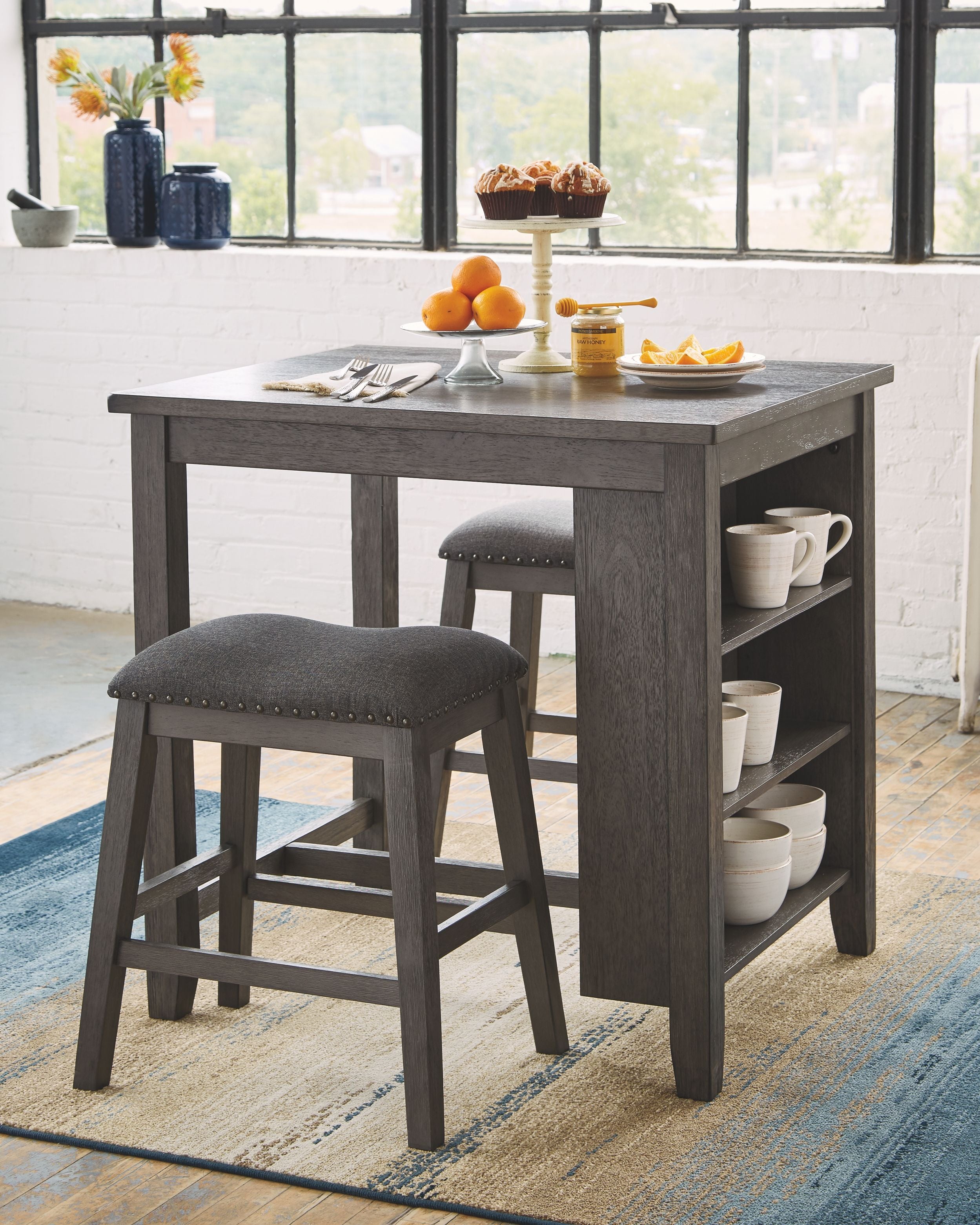 Caitbrook Gray 3-Piece Counter Height Dining Table Set
