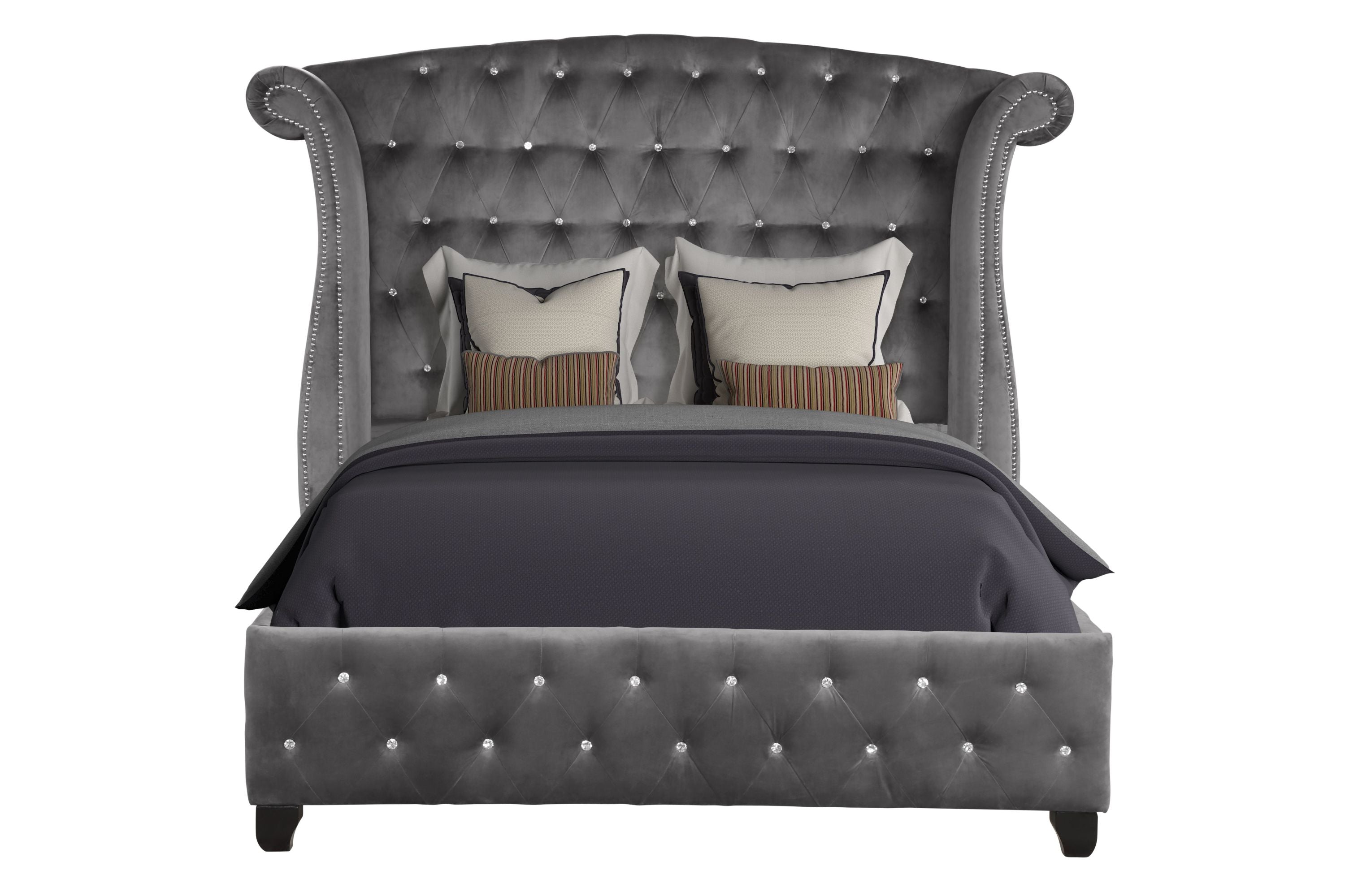 Sophia Modern Crystal Tufted Queen Bed | Gray Wood (NJ)