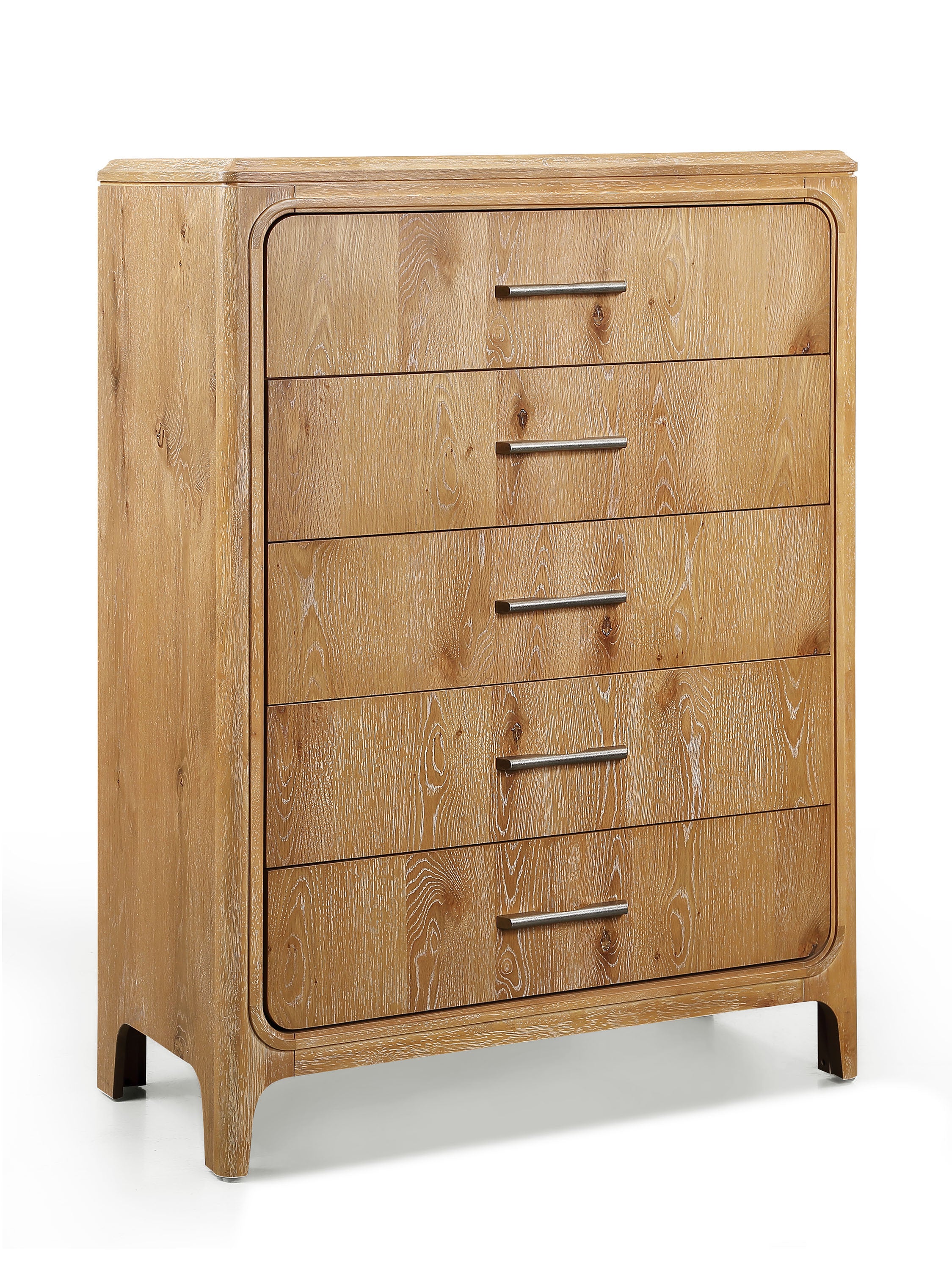 Natural Wood Finish 5-Drawer Chest - Wooden Bedroom Furniture