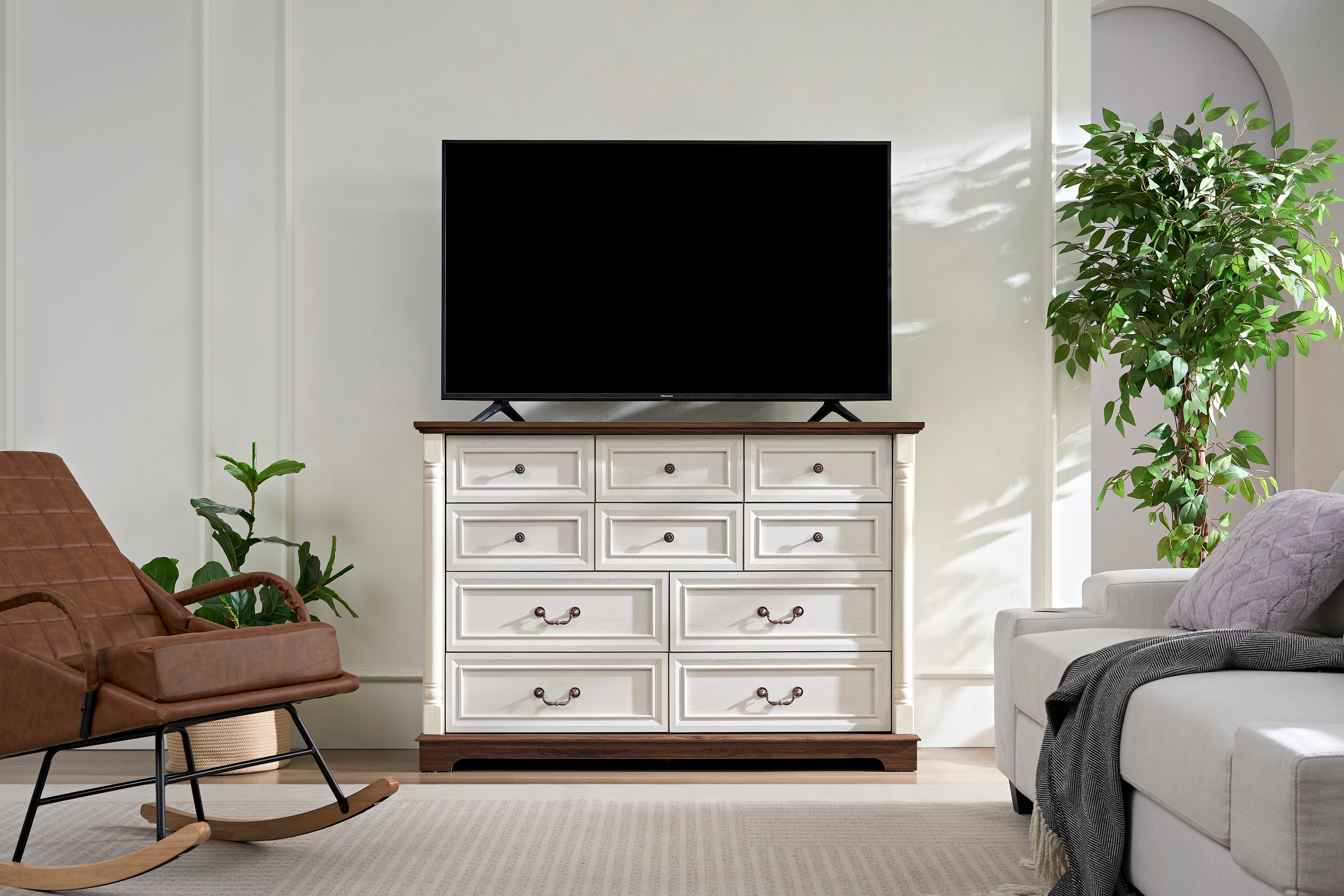 10-Drawer Rustic Wood Dresser for Bedroom Storage