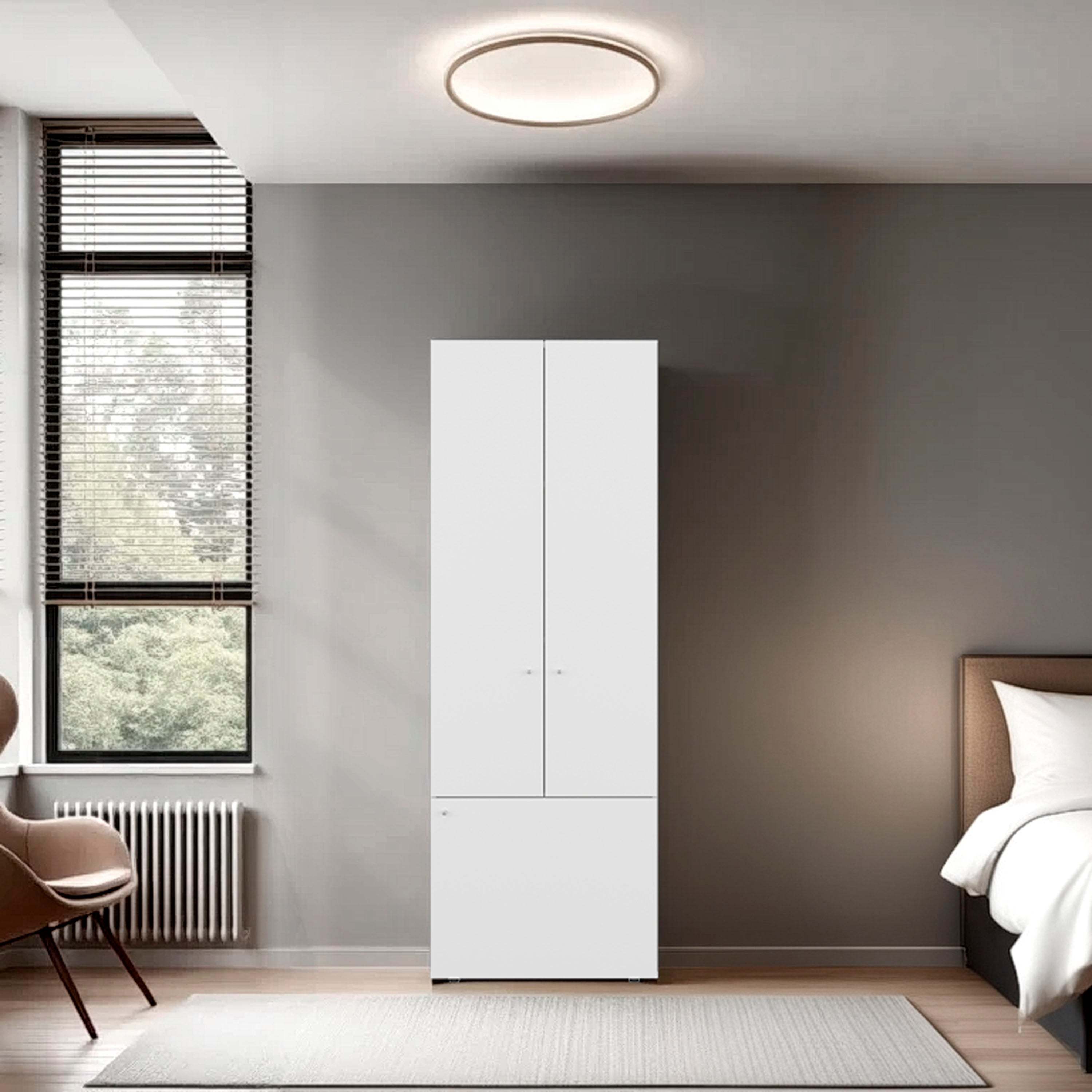 White 3-Door Tall Wardrobe Cabinet, 4 Shelves, Home Storage