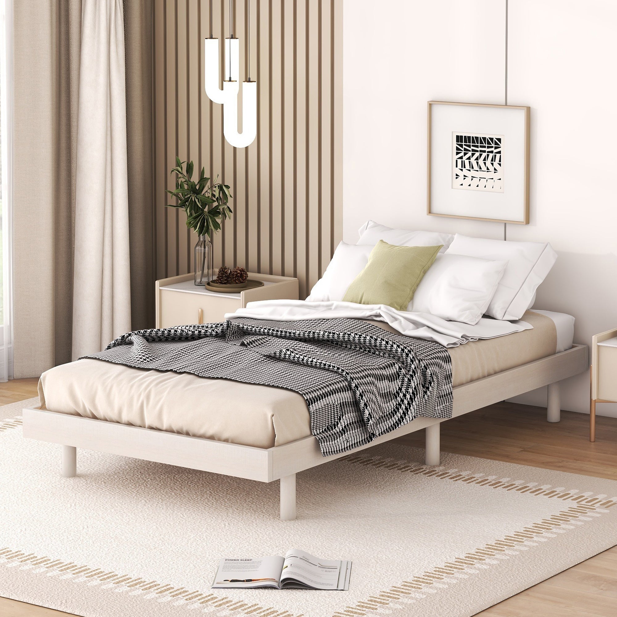 White Washed Twin Floating Platform Bed