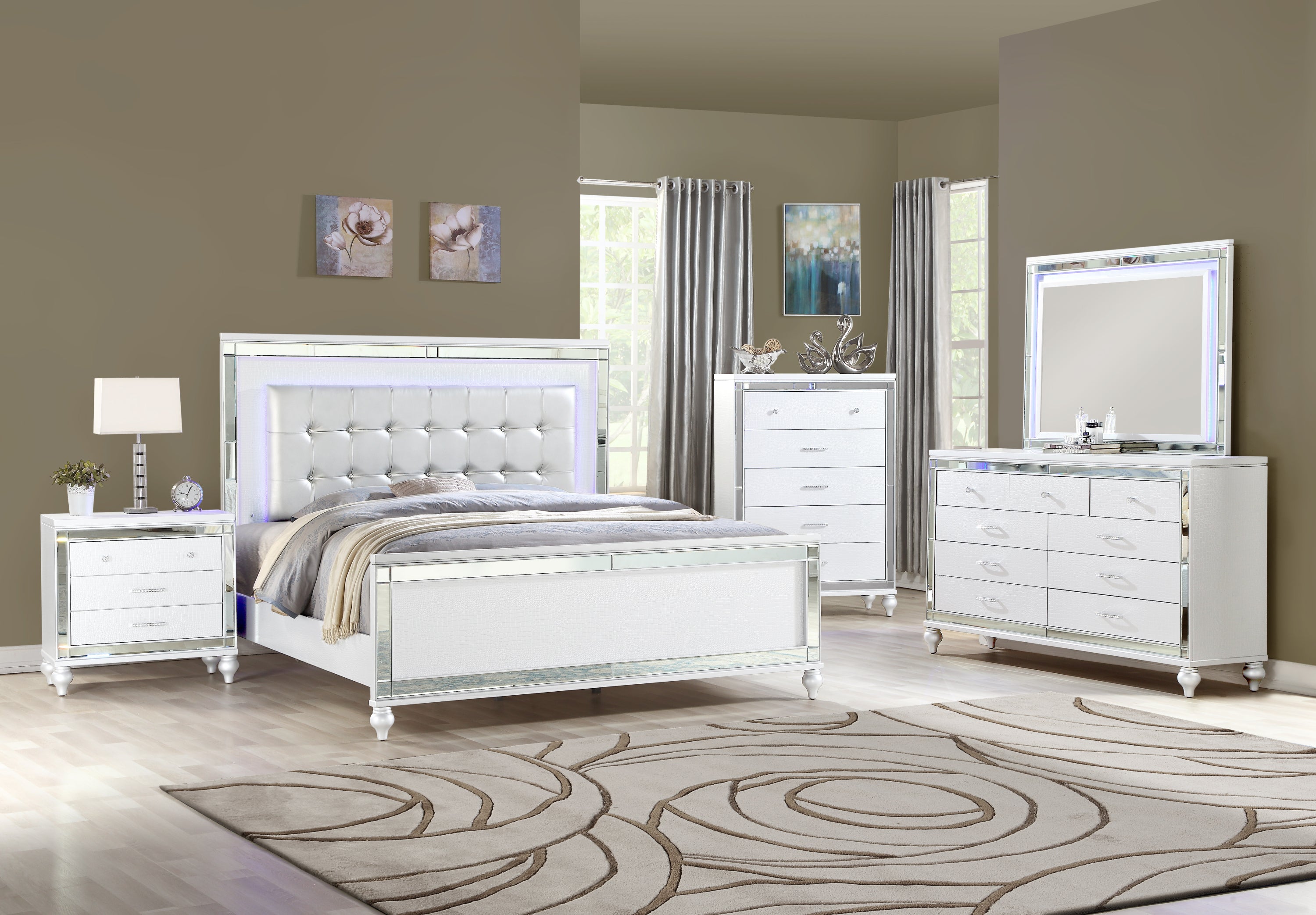 Sterling Queen 5 PC LED White Wood Bedroom Set CA