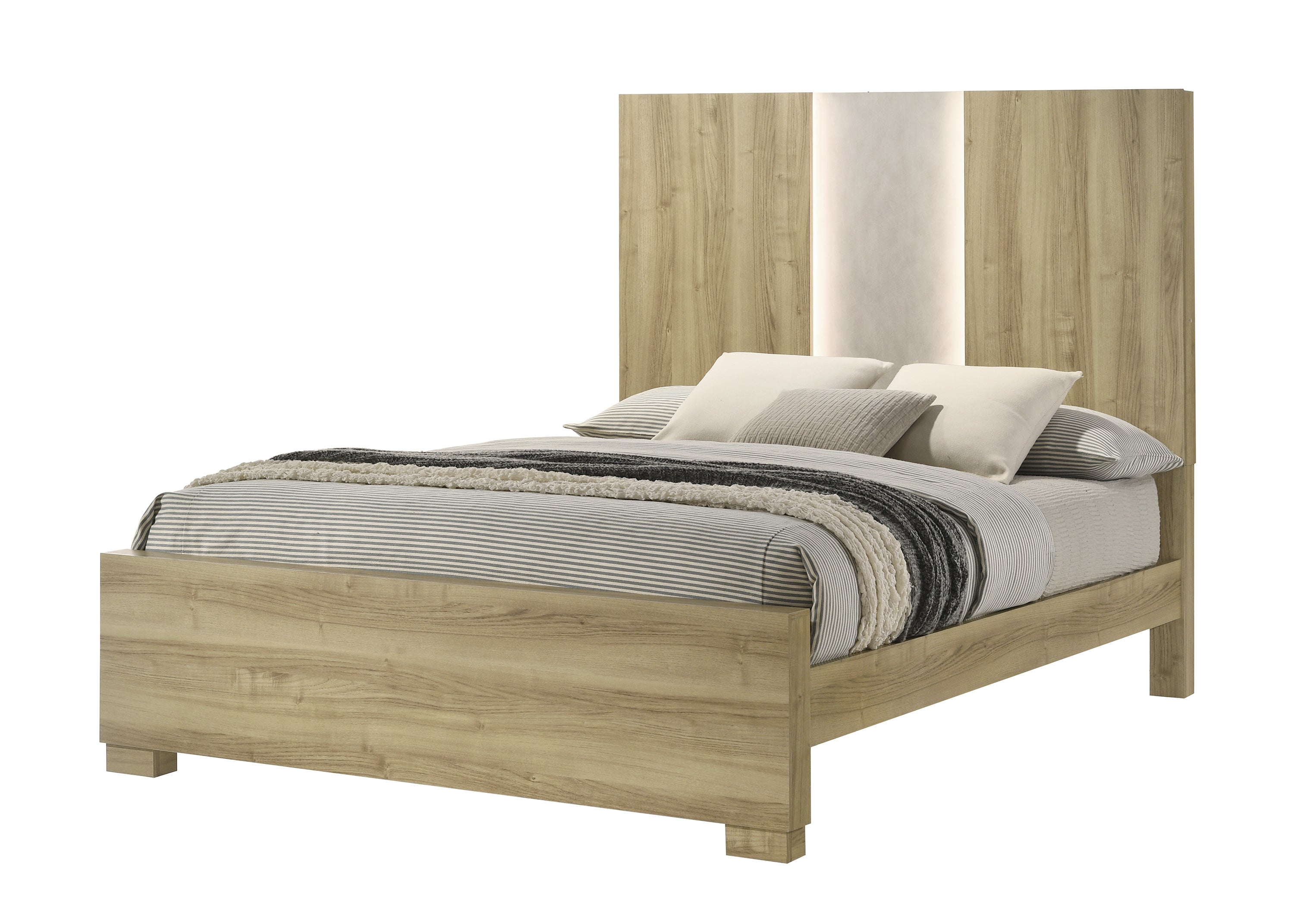 Contemporary Queen Panel Bed with Integrated Lighting Driftwood