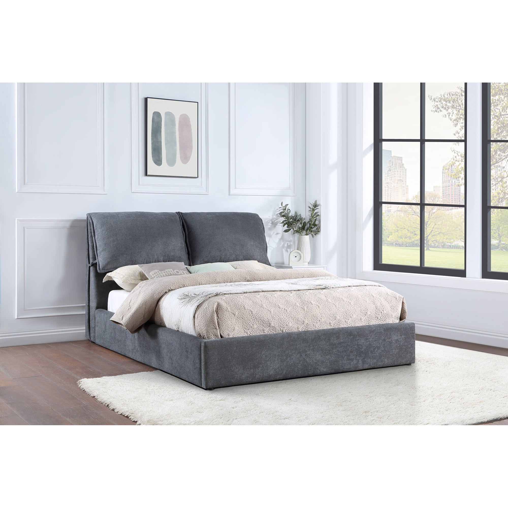 Brewster Charcoal Grey Pillow Top Eastern King Platform Bed