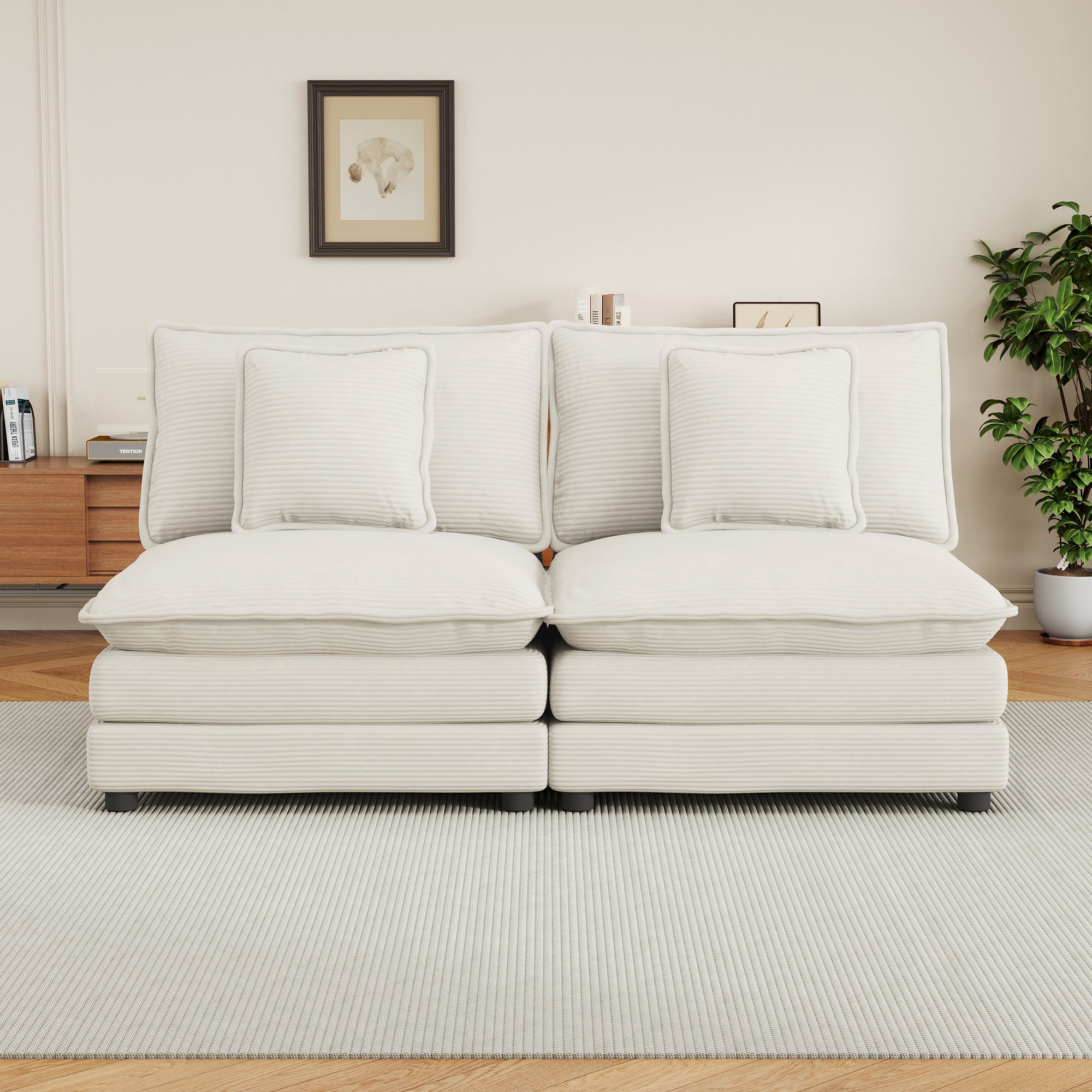 Modern Modular Corduroy Sofa 70.8' - Beige Upholstered Couch