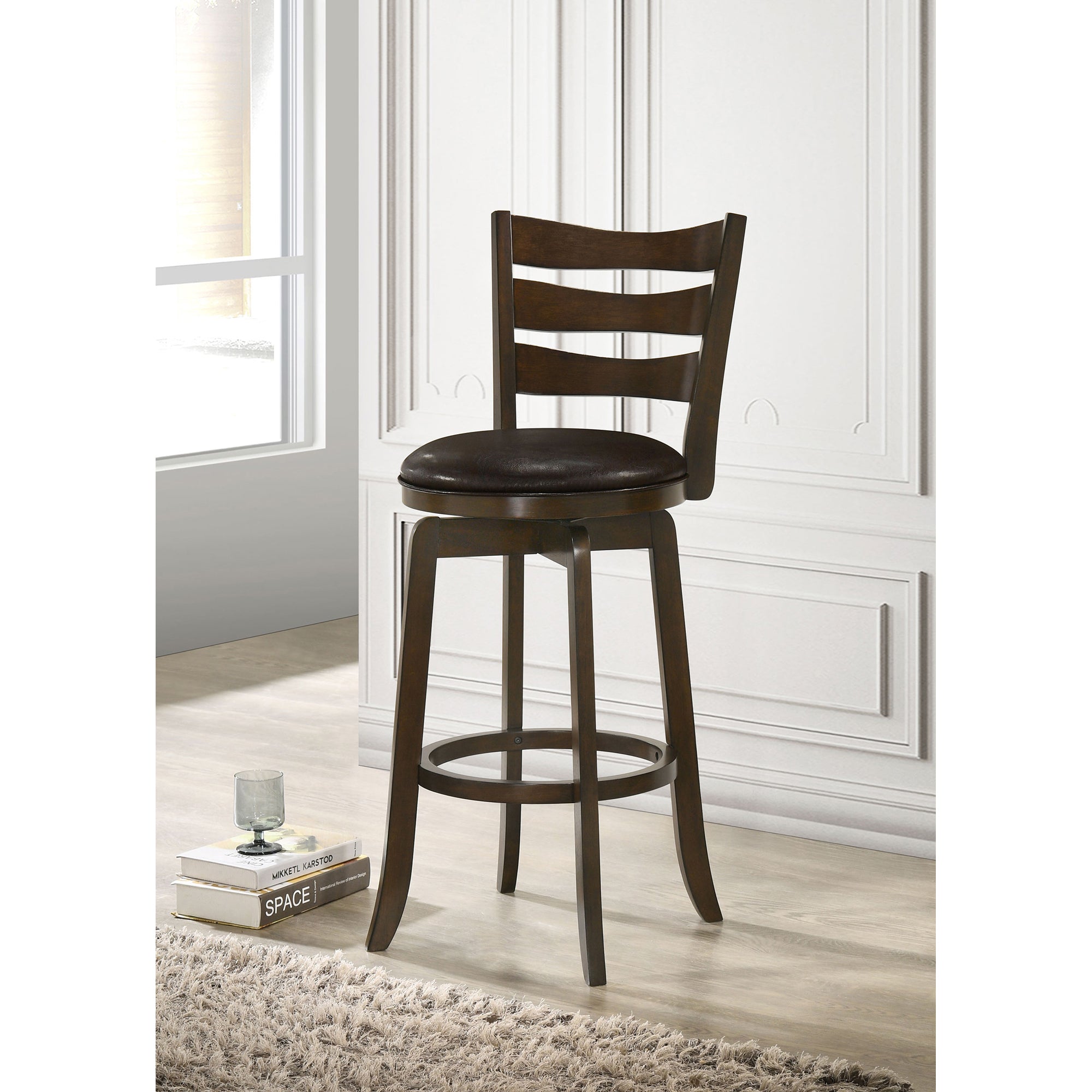 Fenster Dark Brown Wood Swivel Pub Bar Chair