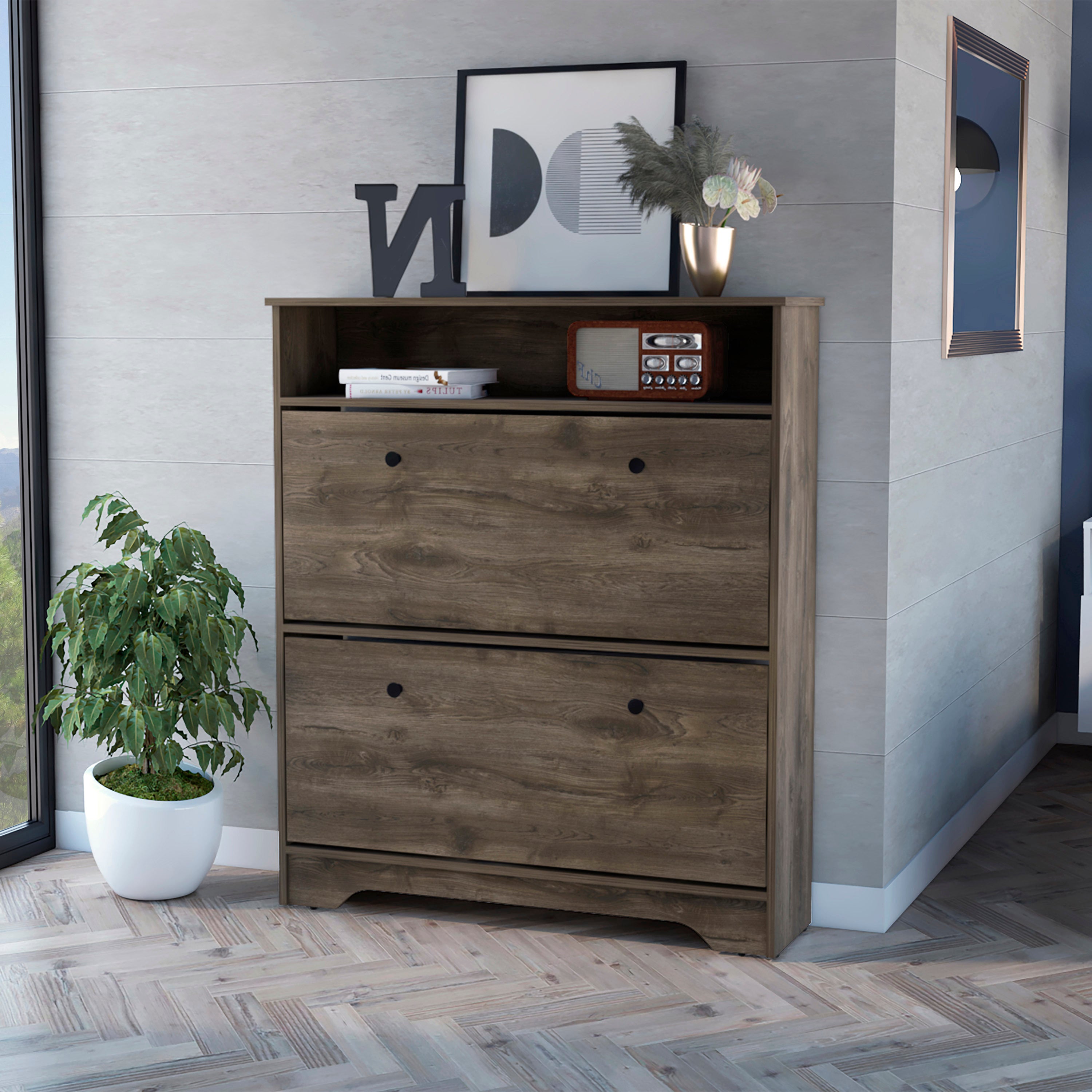 Dublin Dark Brown Shoe Rack: Open Shelf & Extendable