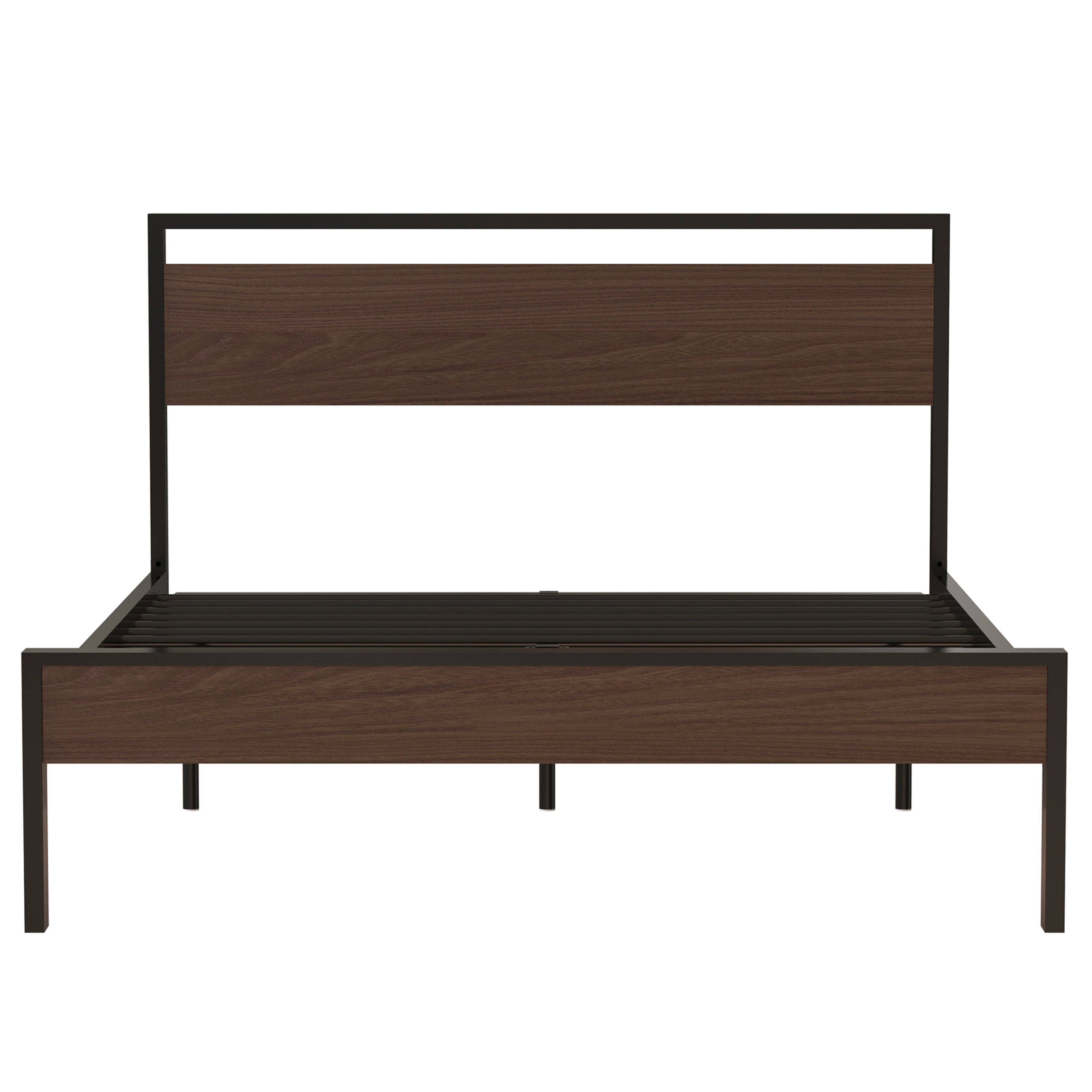 Ceres Queen Metal Platform Bed, Wood Headboard, Storage, No Box Spring