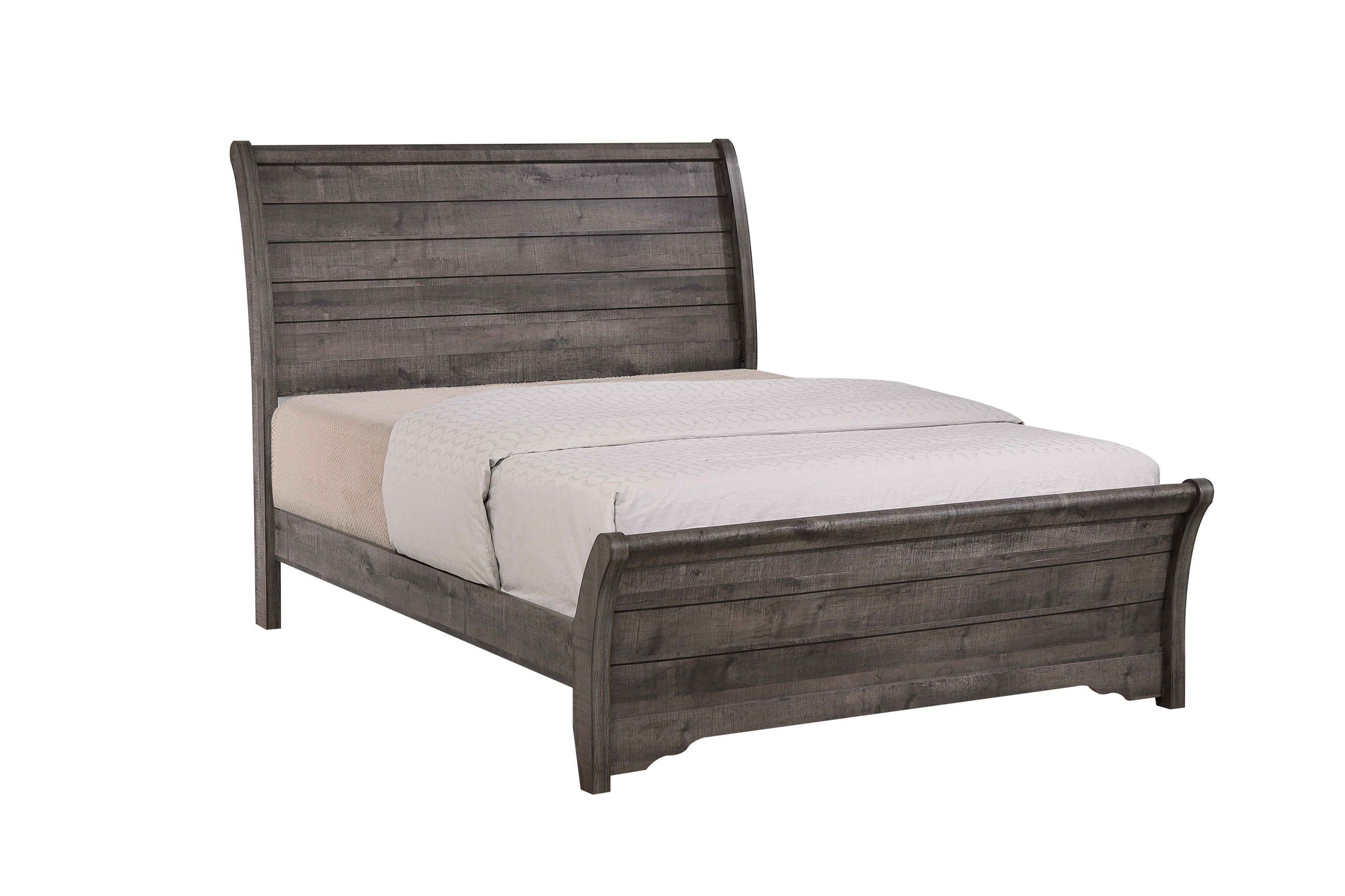 Contemporary Gray King Sleigh Bed - Curved Headboard Design