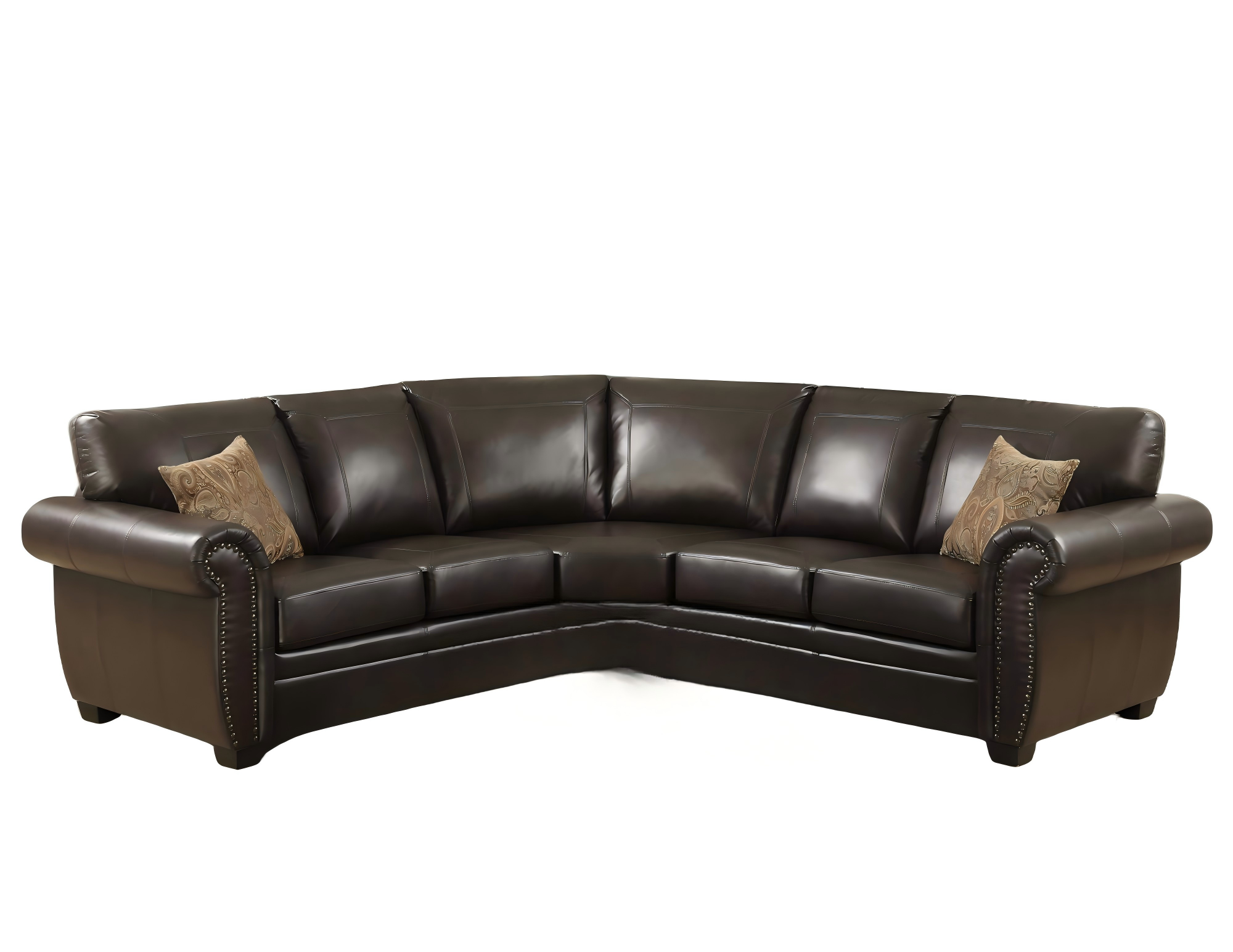 Sectional Leather Sofa, Antique Brass Trim, Family Ready