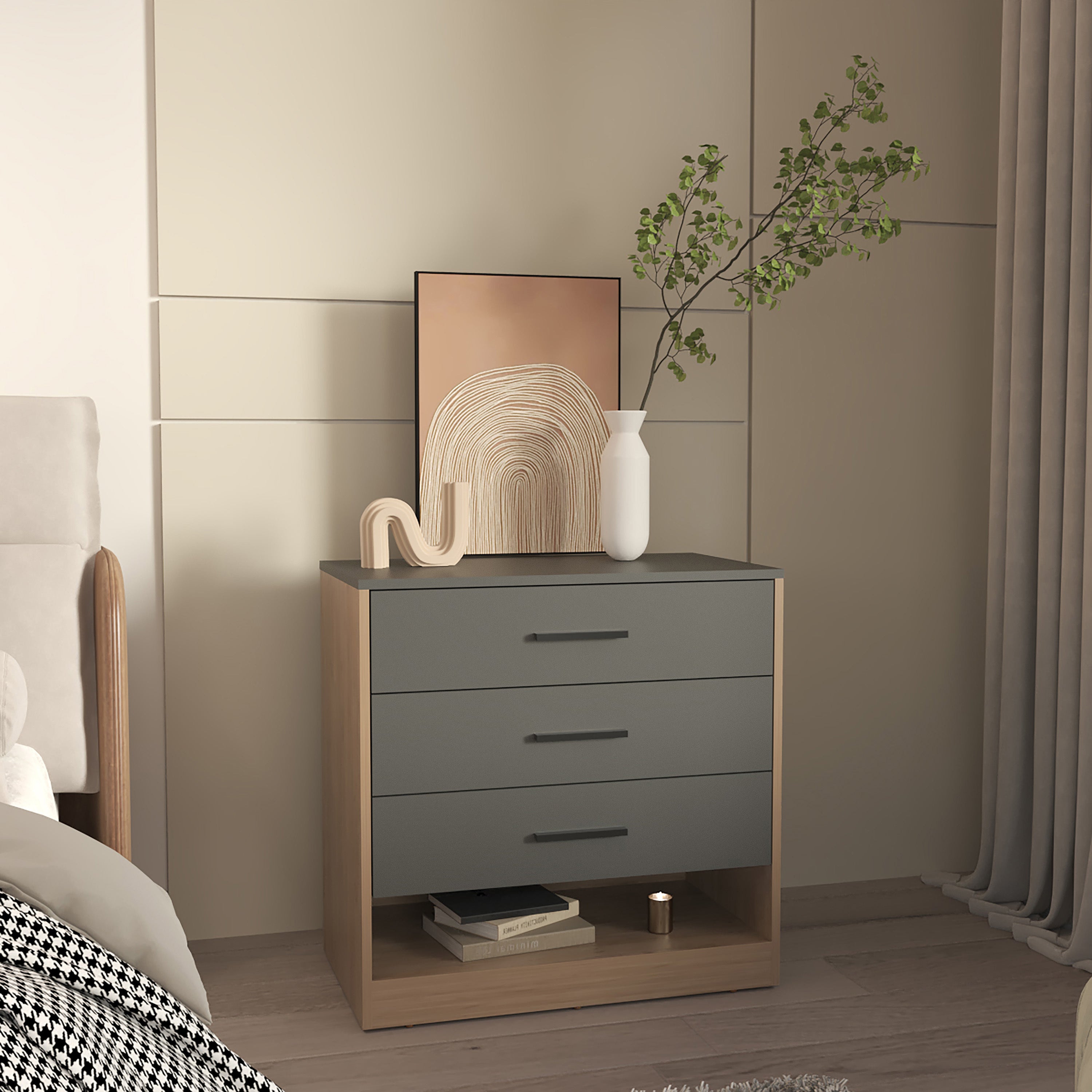 Modern 3-Drawer Dresser with Shelf | Bedroom Storage